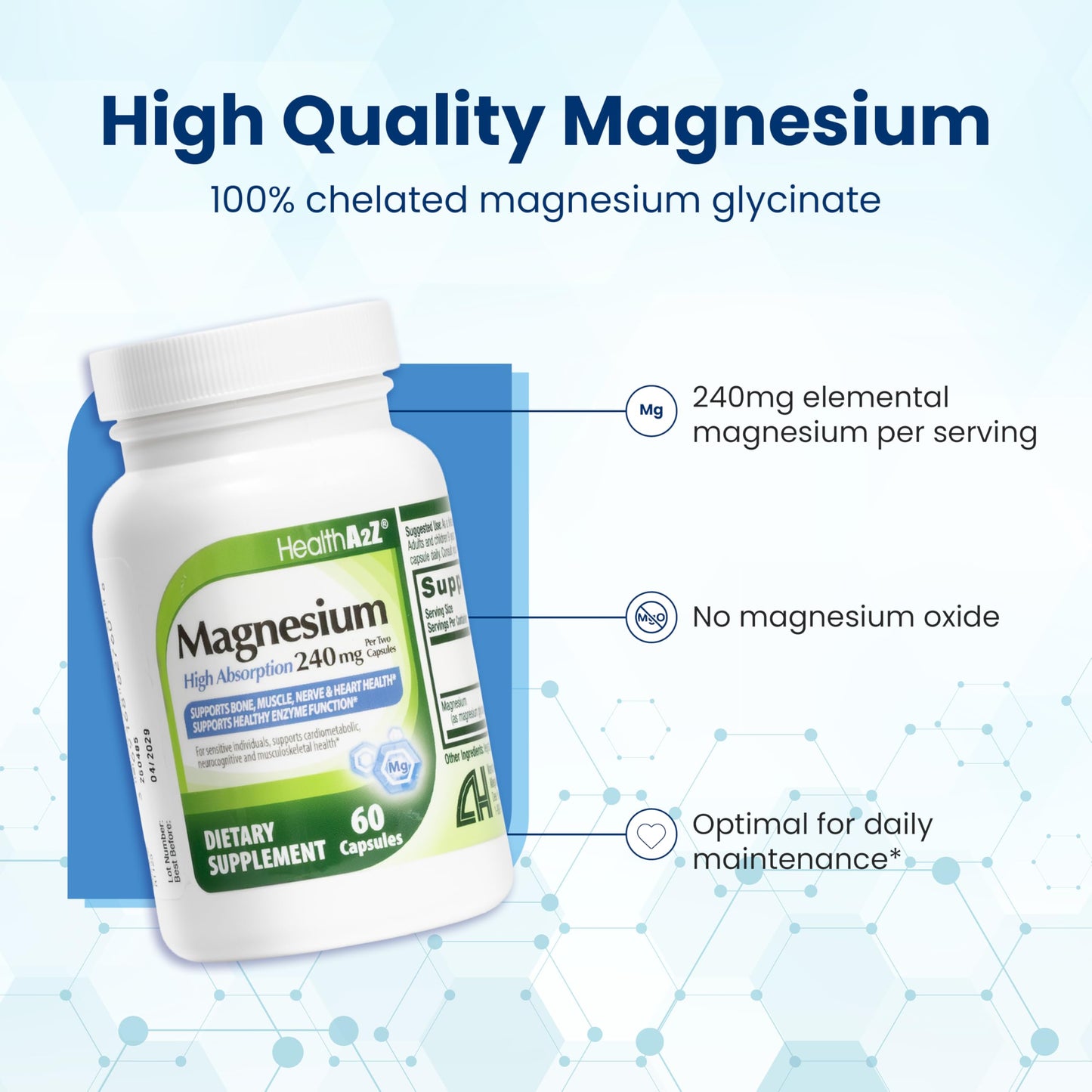HealthA2Z Magnesium Glycinate 240 mg Capsule, 60 Count