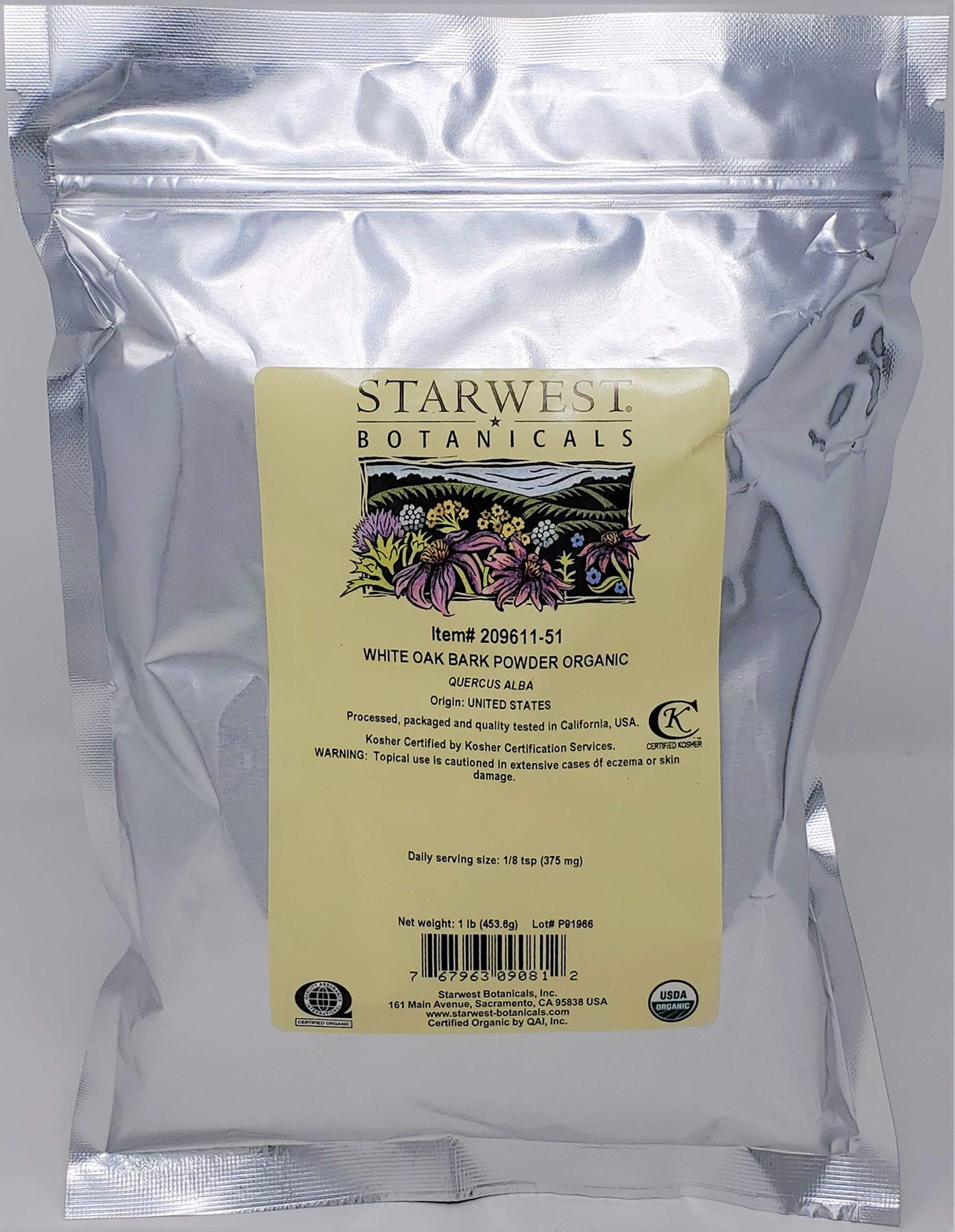 Starwest Botanicals Organic White Oak Bark Powder, 16 oz
