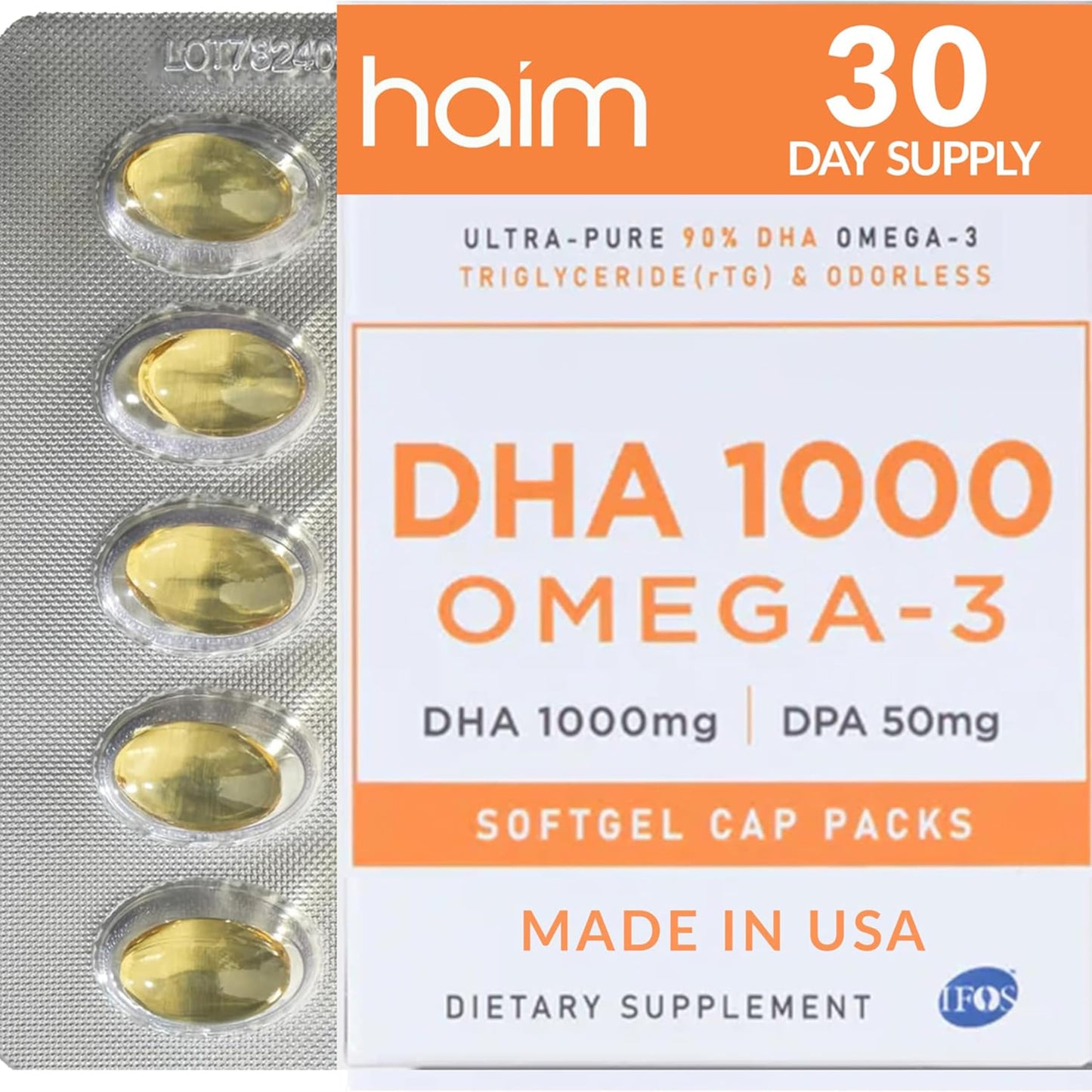 HAIM DHA 1000 Omega-3 Fish Oil Softgels 60 Count