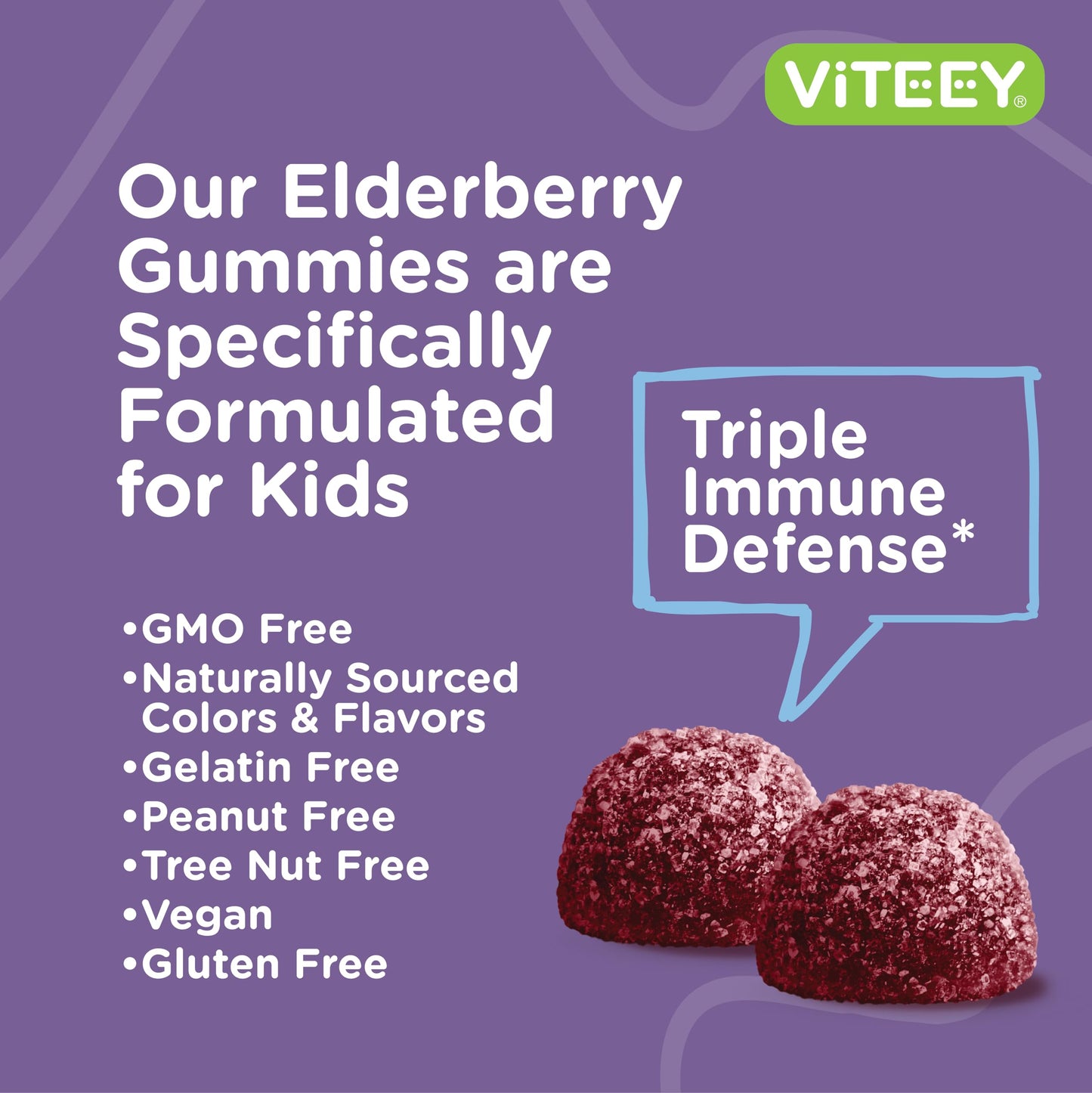 Viteey Sambucus Elderberry Gummies for Kids with Zinc & Vitamin C, 120 Gummies
