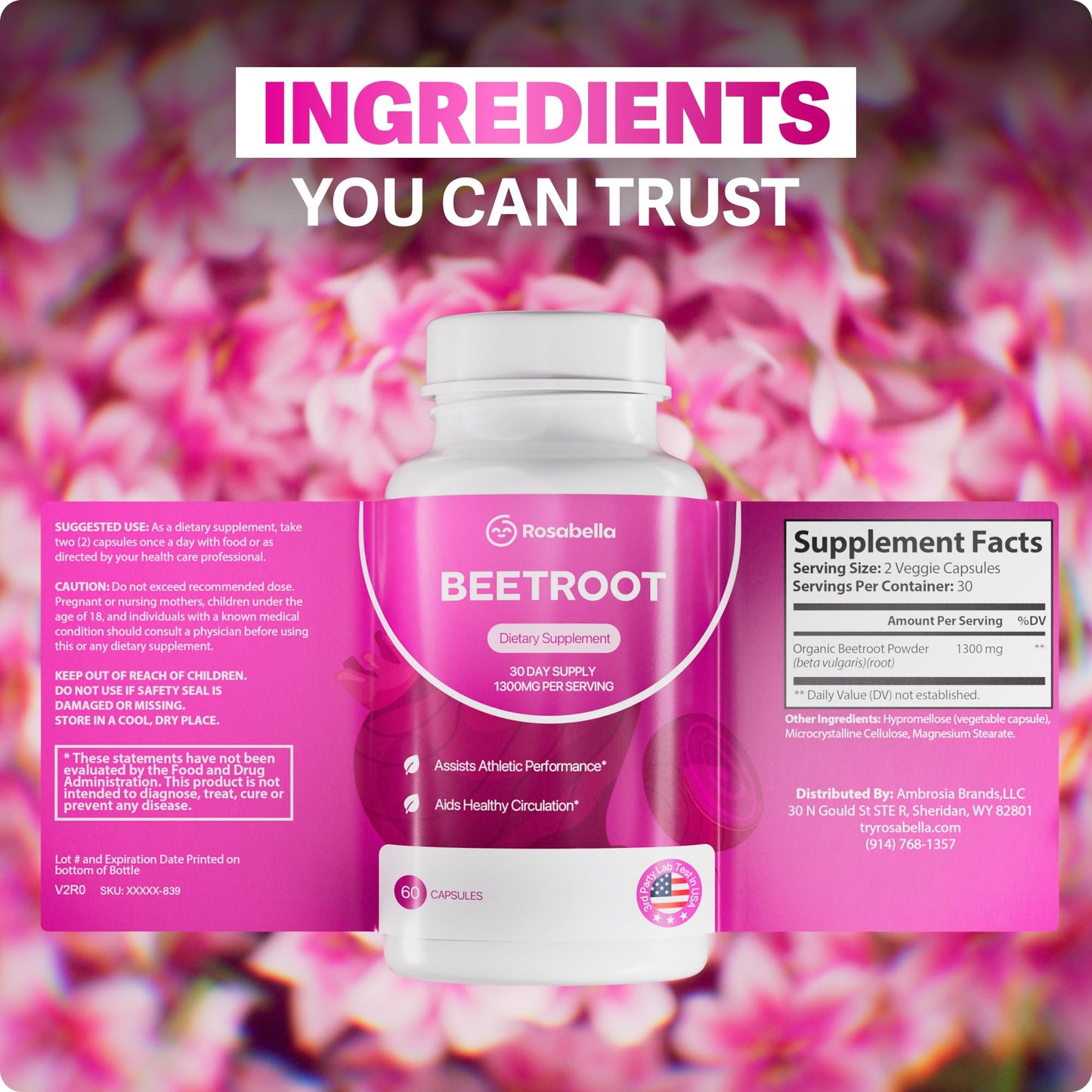 Rosabella Organic Beet Root 180 Capsules
