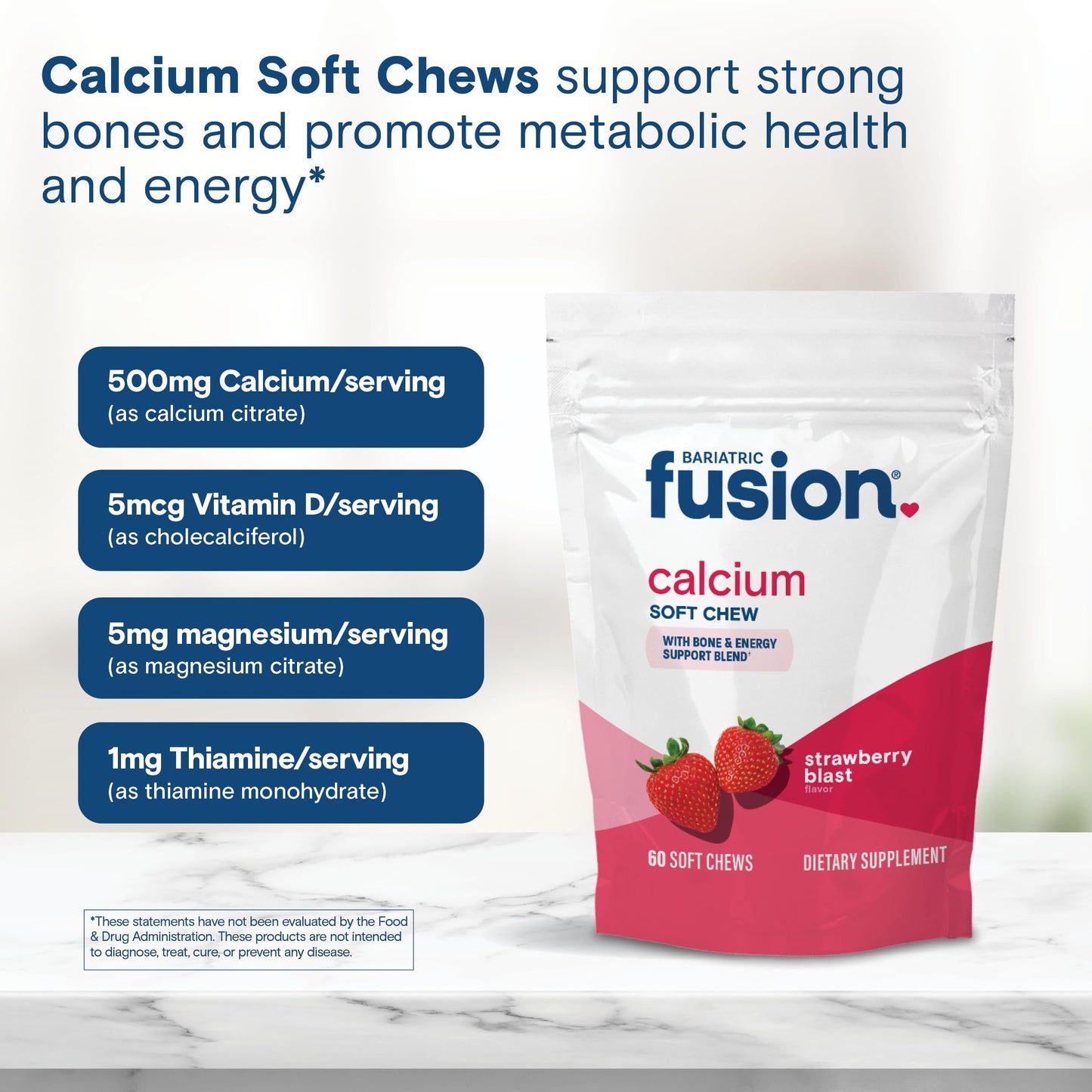 Bariatric Fusion Calcium Citrate with Vitamin D3 Chews Gummy 60 Count