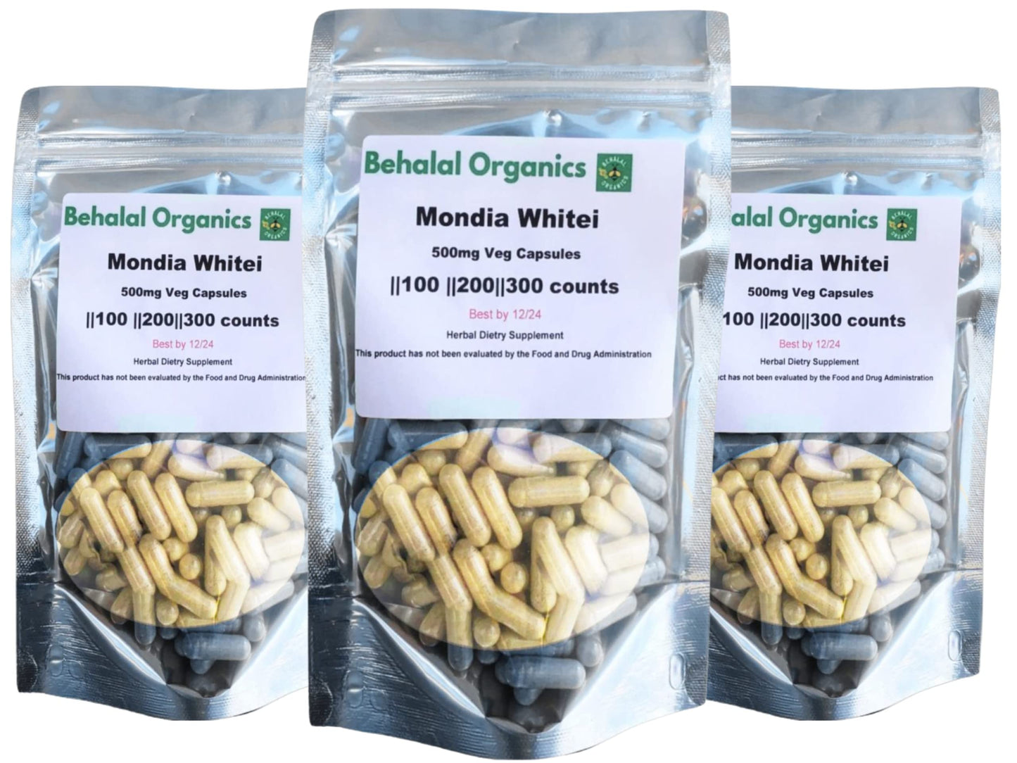 Behalal Organics Mondia Whitei (Mulondo) Root Powder 500mg Vegetarian Capsule, 100 Capsules