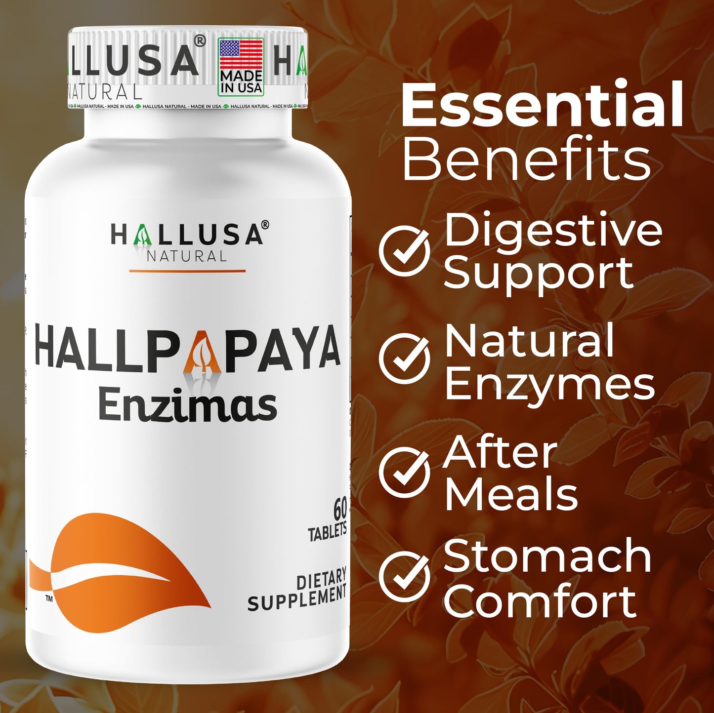 Hallusa Natural Papaya Enzyme Tablets, 60 Count