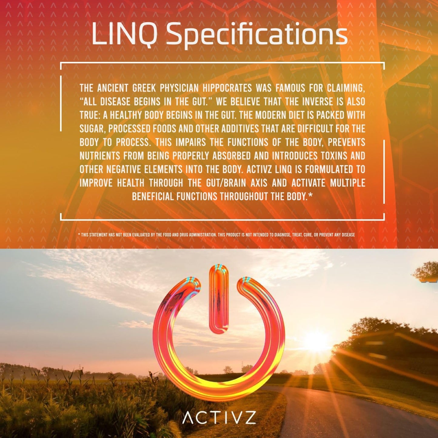 ACTIVZ LINQ Advanced Epigenetic Formula for Brain Function, Gut Health, Skin Radiance, and Immune Support 60 Capsules