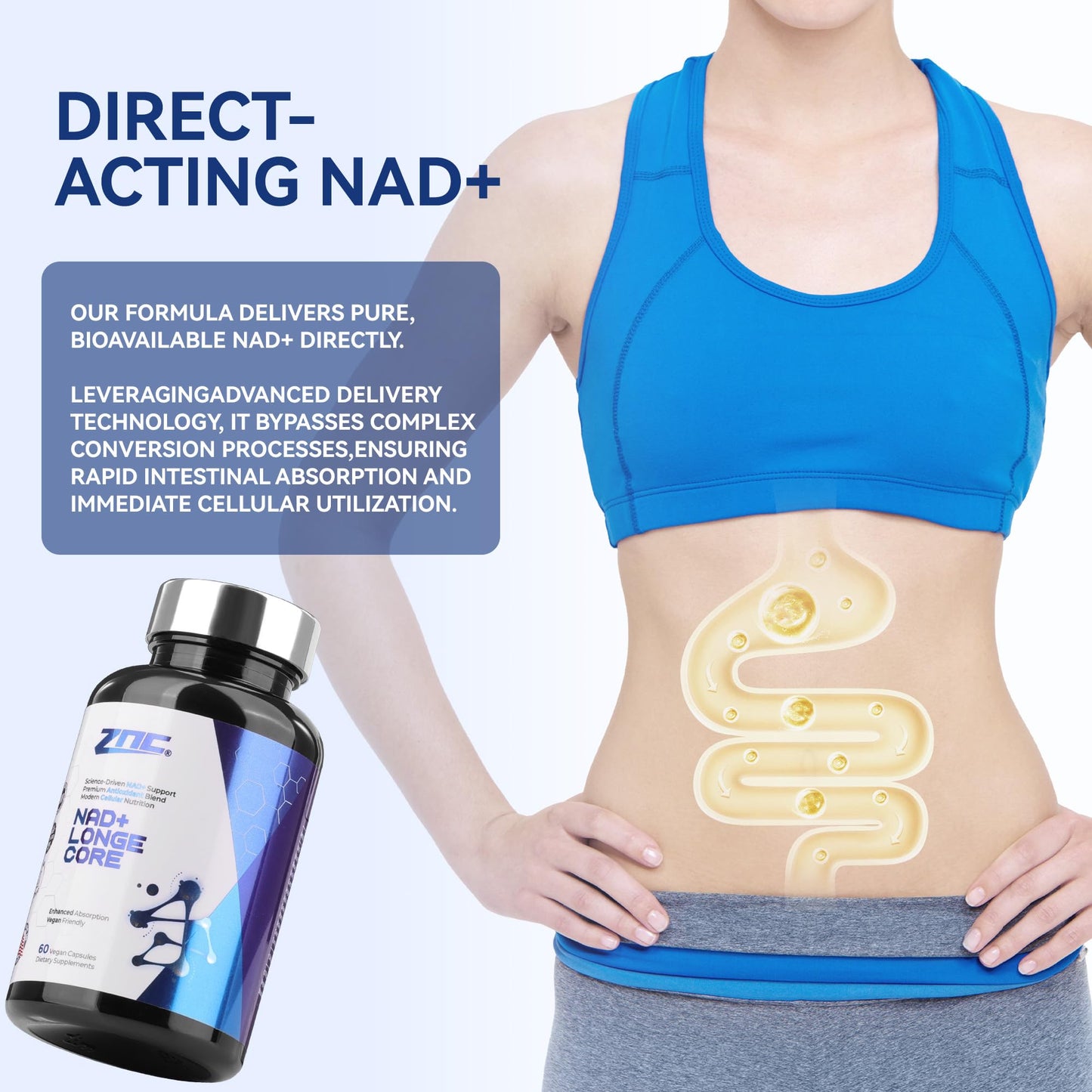 ZNC 10-in-1 NAD+ Supplement with Liposomal NAD, Urolithin A & Resveratrol for Energy & Cellular Repair Softgel, 60-Count
