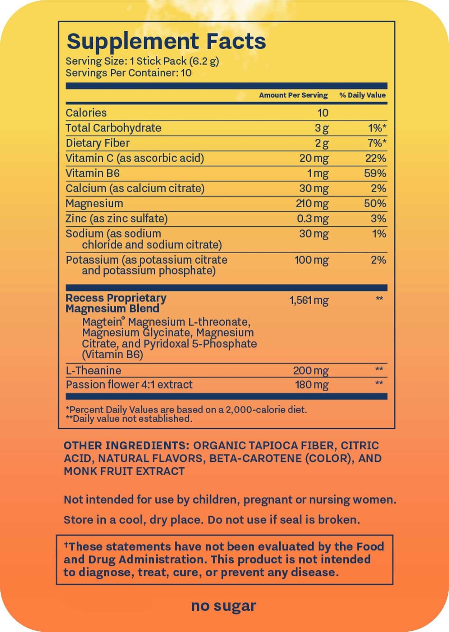 Recess Mood Powder, Magnesium L-Threonate Blend with Passion Flower, L-Theanine, Electrolytes, Magnesium Calm Support - Lemon Citrus Pack of 10
