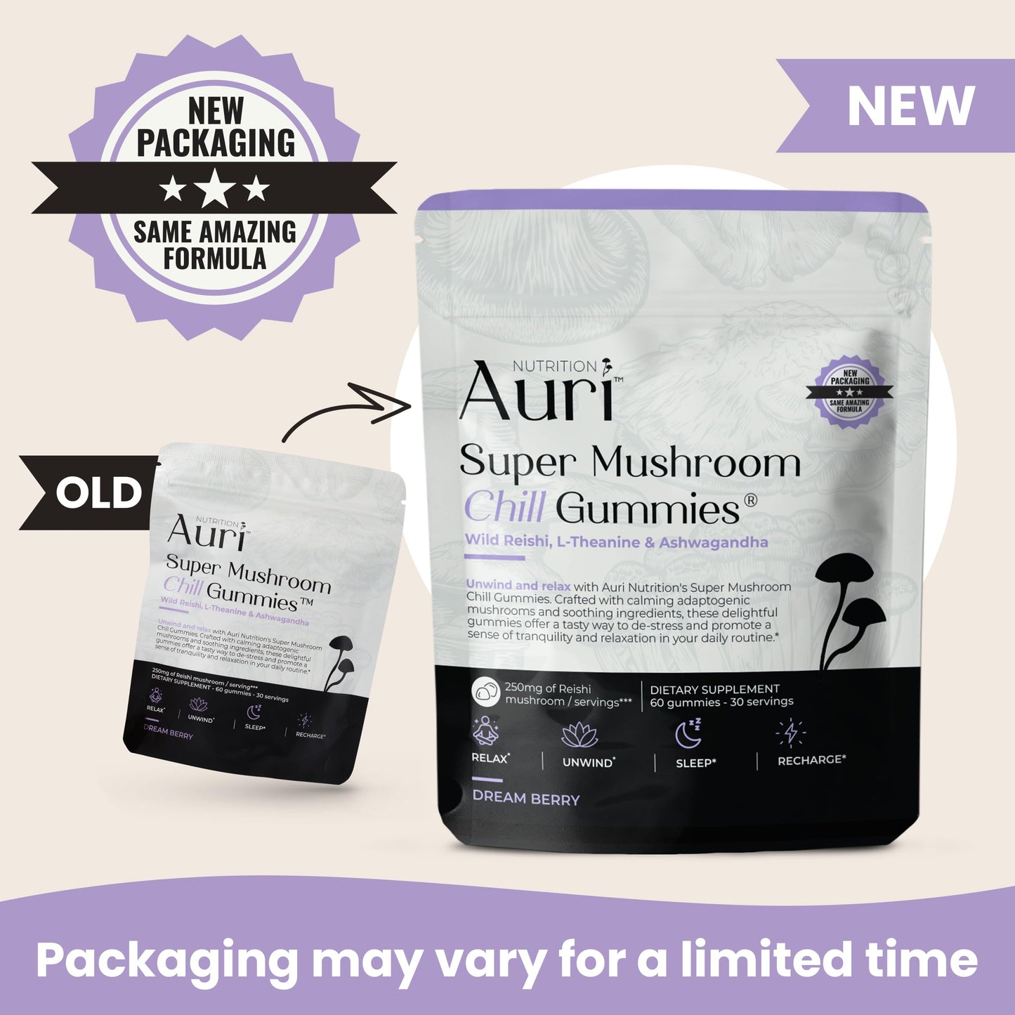 Auri Super Mushroom Chill Gummies, 60 Count