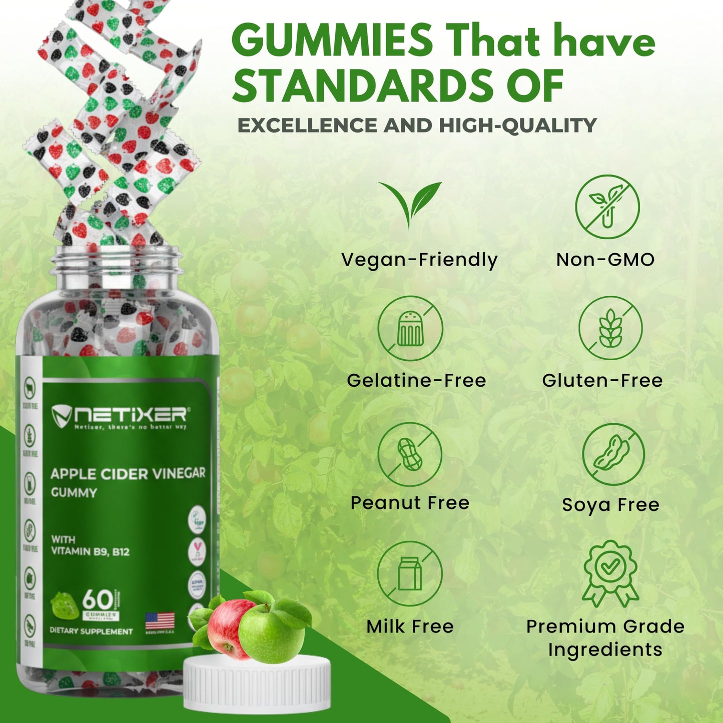 nETiXER Apple Cider Vinegar Gummies 60 Gummies