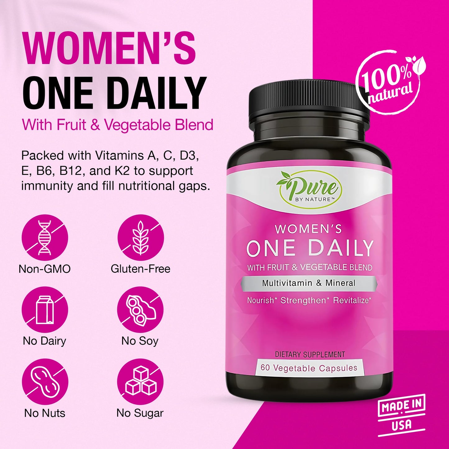 Pure By Nature One-Daily Multi-Vitamin for Women 60 Capsules