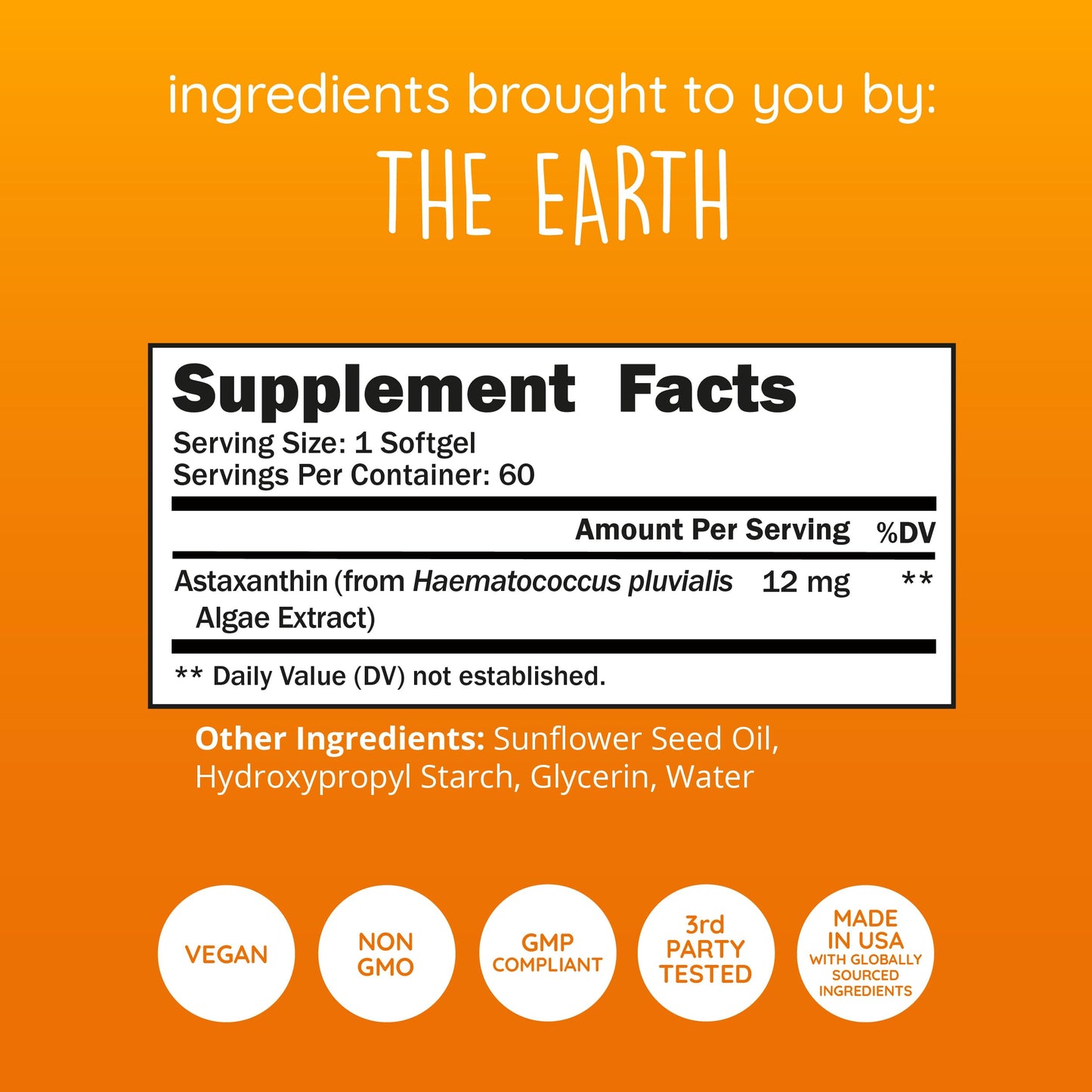 Happy Healthy Hippie Astaxanthin Supplement 12 mg Plant-Based Antioxidant Softgels, 60 Count