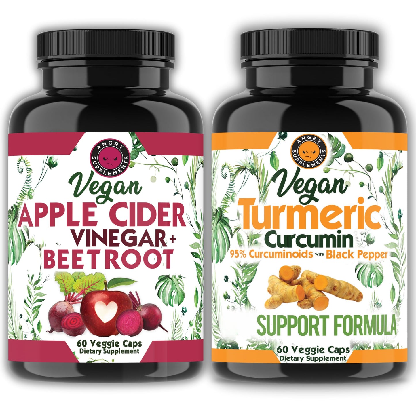 Angry Supplements Vegan Apple Cider Vinegar + Beet Root & Turmeric Curcumin Capsules, 120 Capsules