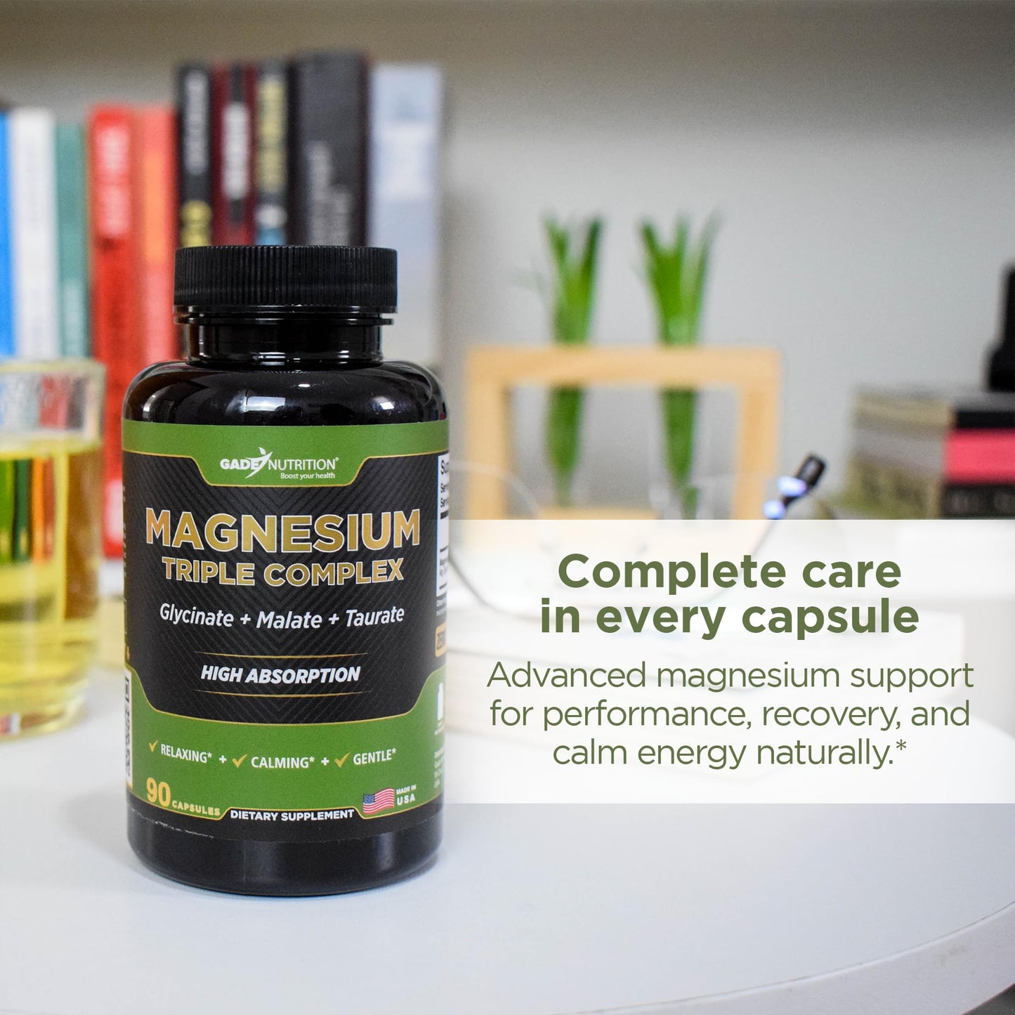 GADE NUTRITION Magnesium Triple Complex with Magnesium Glycinate, Magnesium Malate & Magnesium Taurate Capsules 90 Count