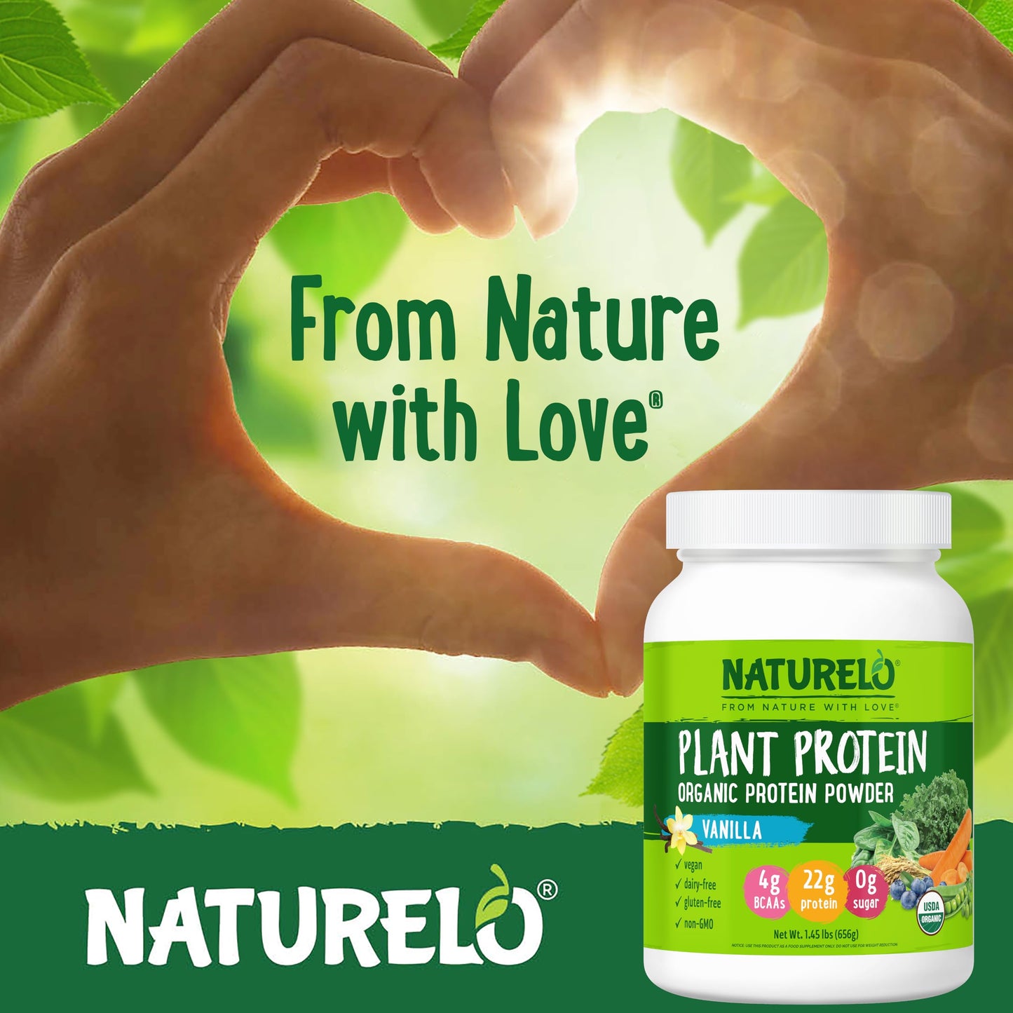 NATURELO Plant Protein Powder Vanilla 1.45 lb