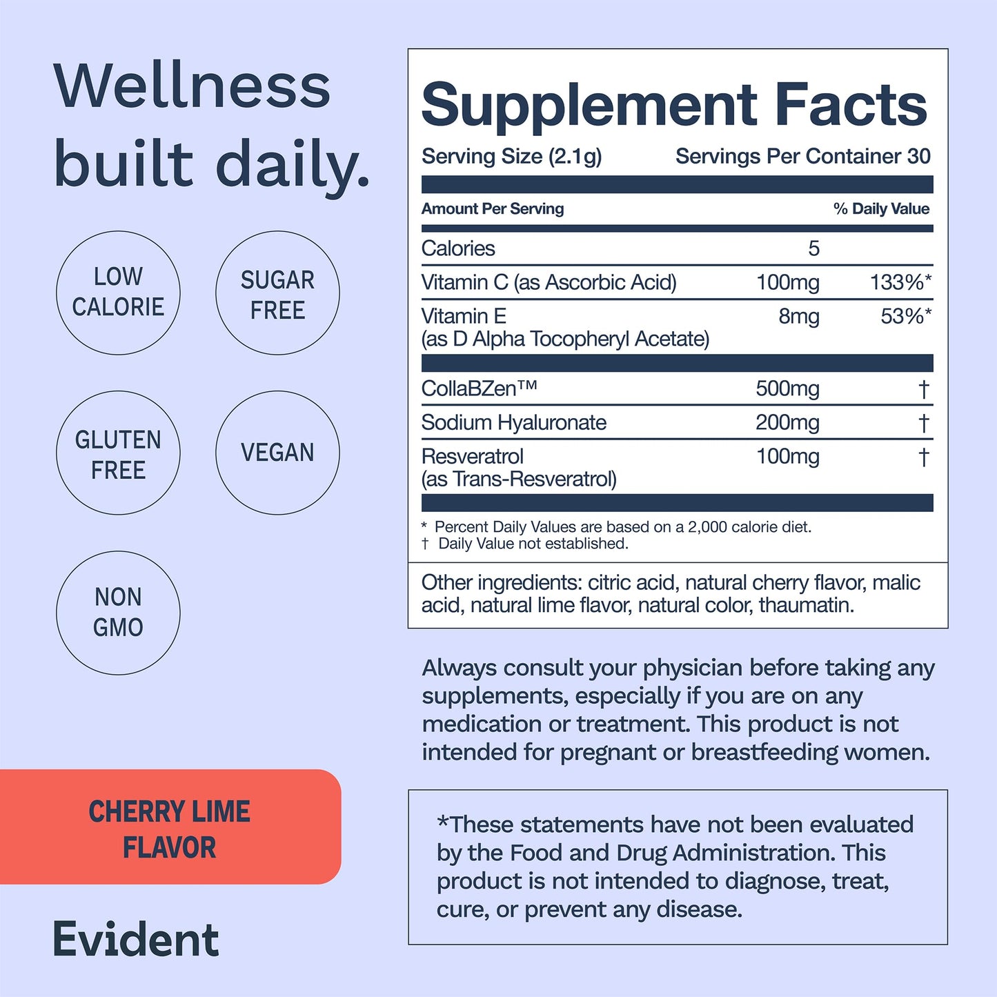 EVIDENT WELLNESS Skin Rejuvenation Powder – Collagen Supplement with Resveratrol, Sodium Hyaluronate, CollaBZEn, Vitamins C & E – Supports Elasticity, Hydration, Firmness (4.5151)