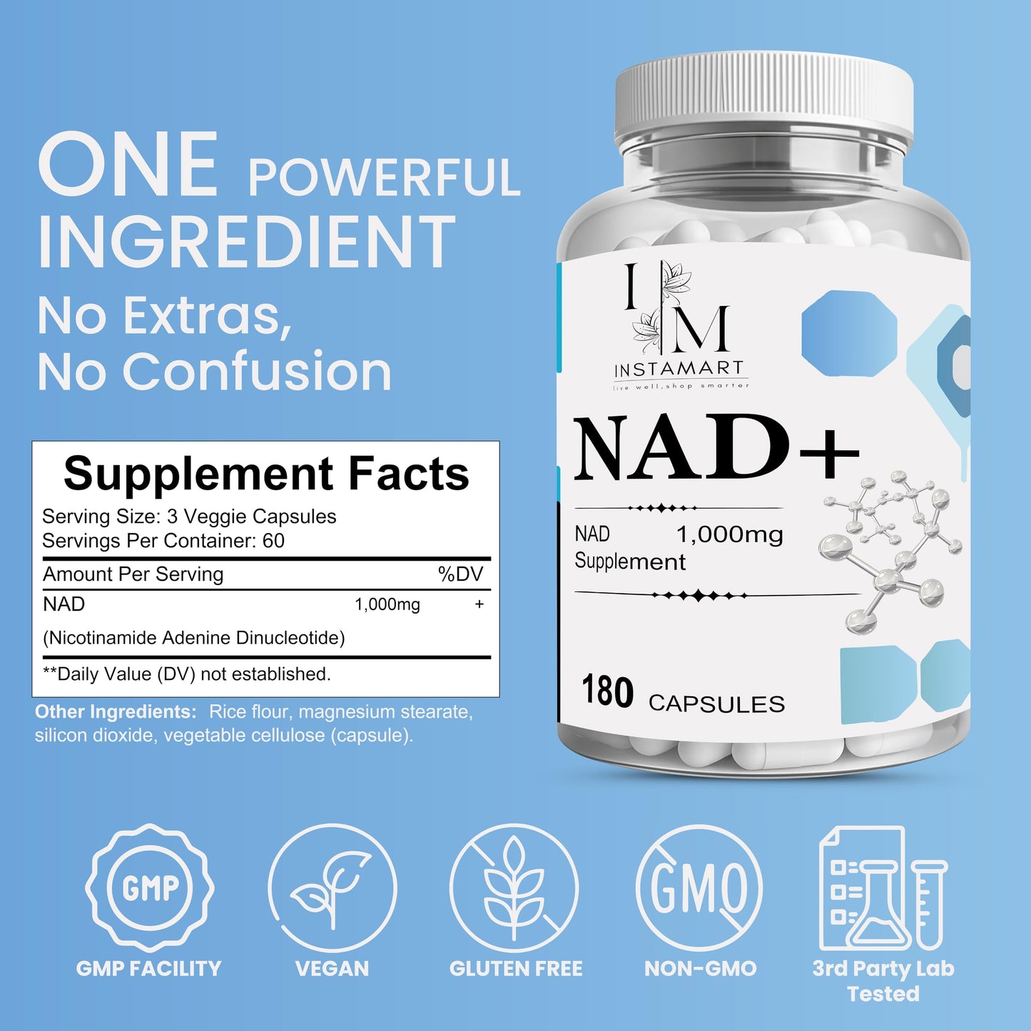 INSTAMART NAD+ Supplement for Women & Men 180 Capsules