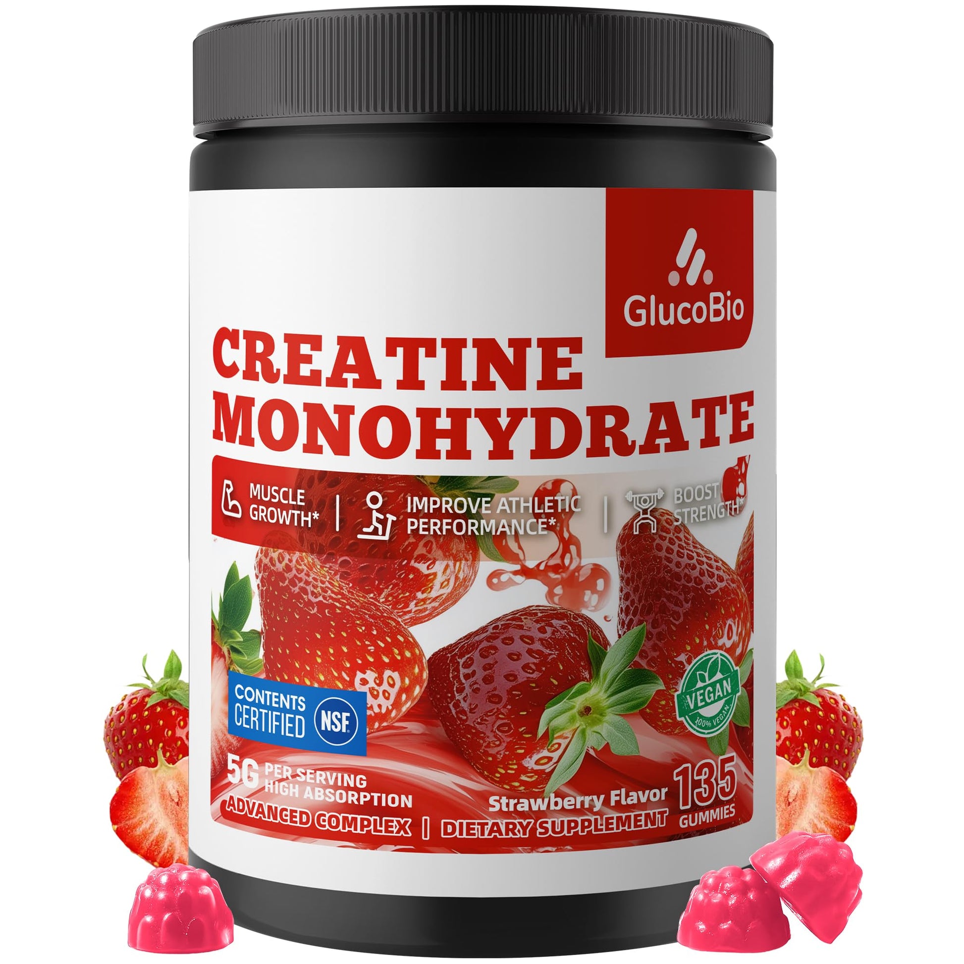 GlucoBio Creatine Monohydrate Gummies, 135 Count
