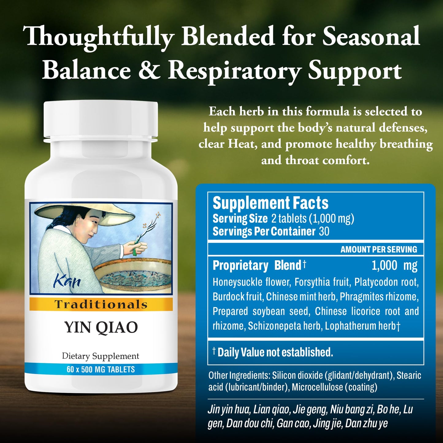 Kan Herbs Yin Qiao Formula – Traditional Chinese Herbal Blend with Honeysuckle & Forsythia for Seasonal Balance and Respiratory Wellness, 60 Tablets