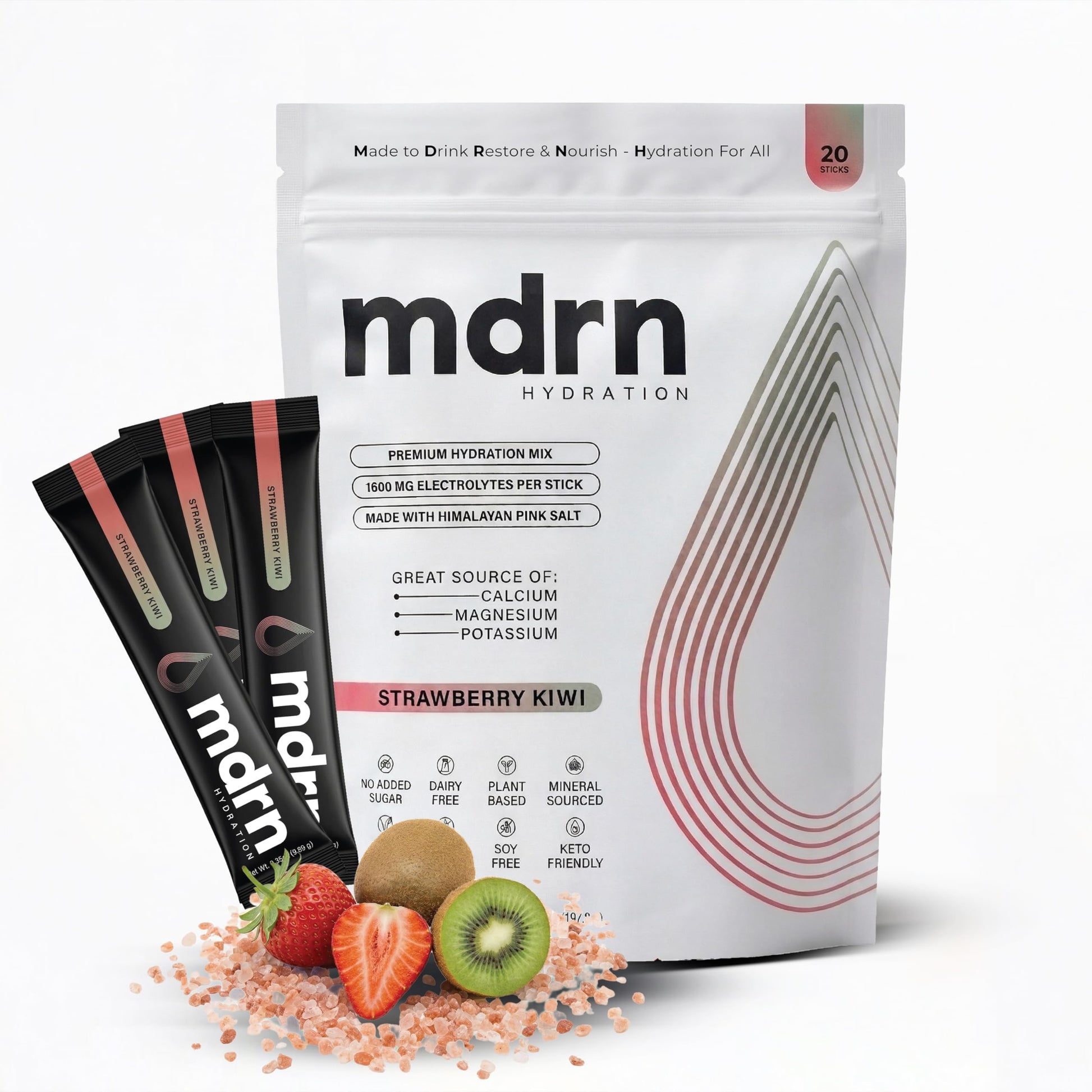 MDRN Hydration Zero Sugar Electrolytes with Pink Himalayan Salt Powder Strawberry Kiwi 7