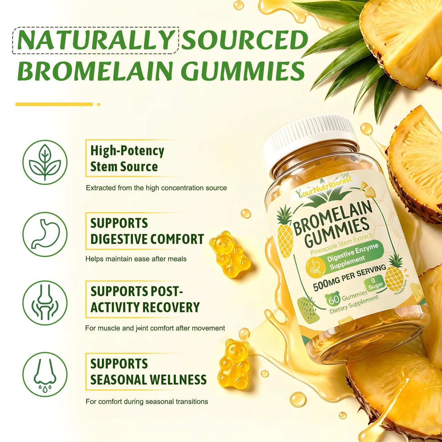 Your Nutritionist Bromelain 500mg Gummies 60 Count