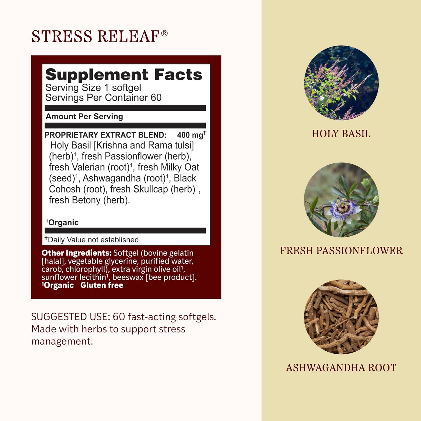 Herbs Etc. Stress ReLeaf Softgels, 60 Count