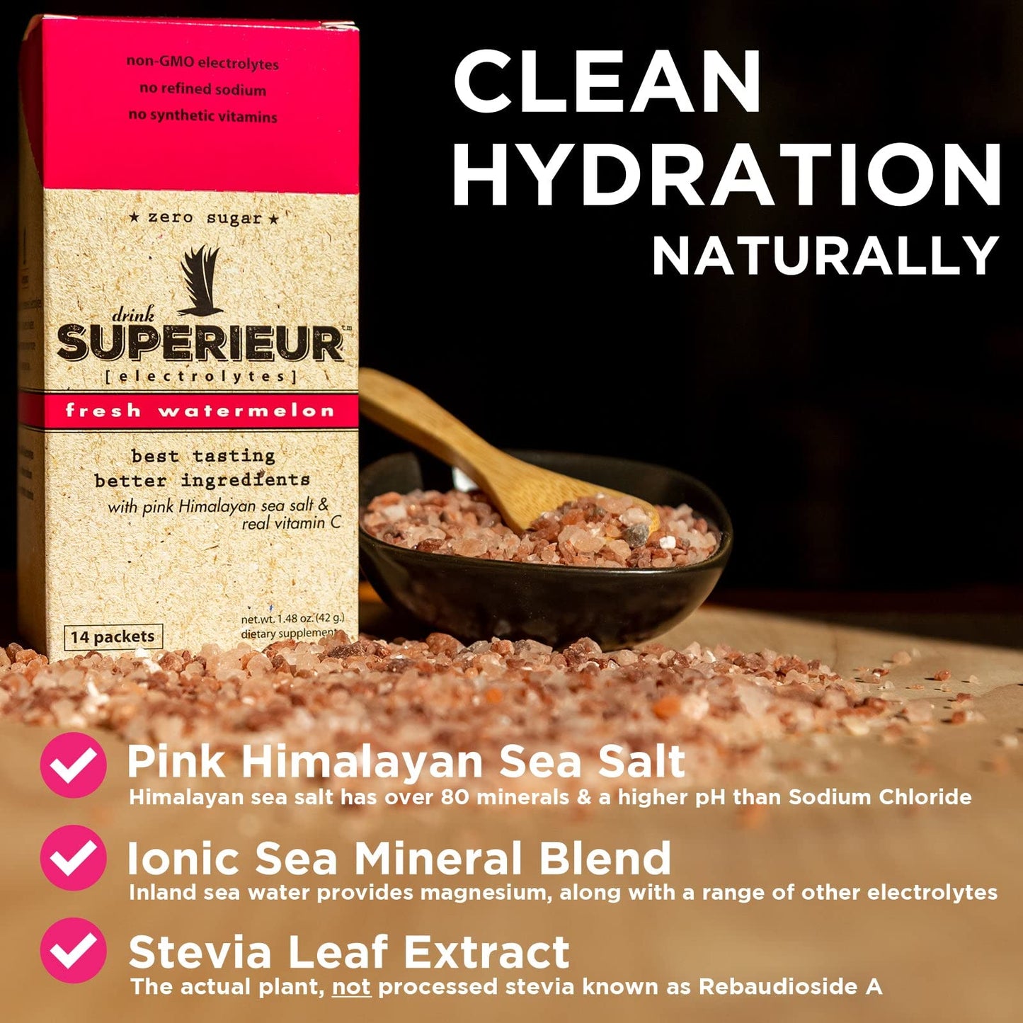 Superieur Sea Mineral Electrolyte Powder, Watermelon, 14 Servings