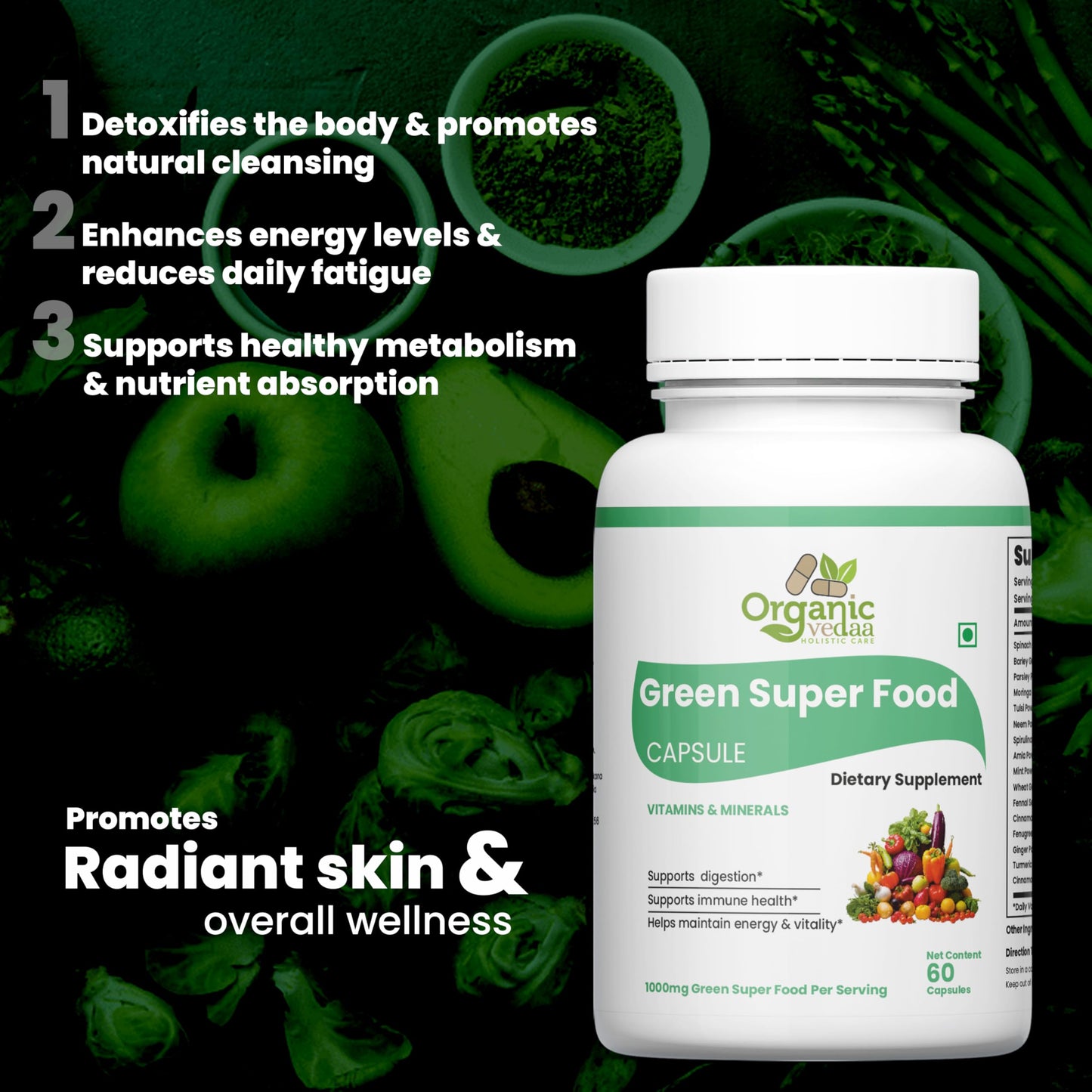 ORGANIC VEDAA HOLISTIC CARE Natural Fiber Supplement for Digestive Health & Regularity Capsule 1 Count