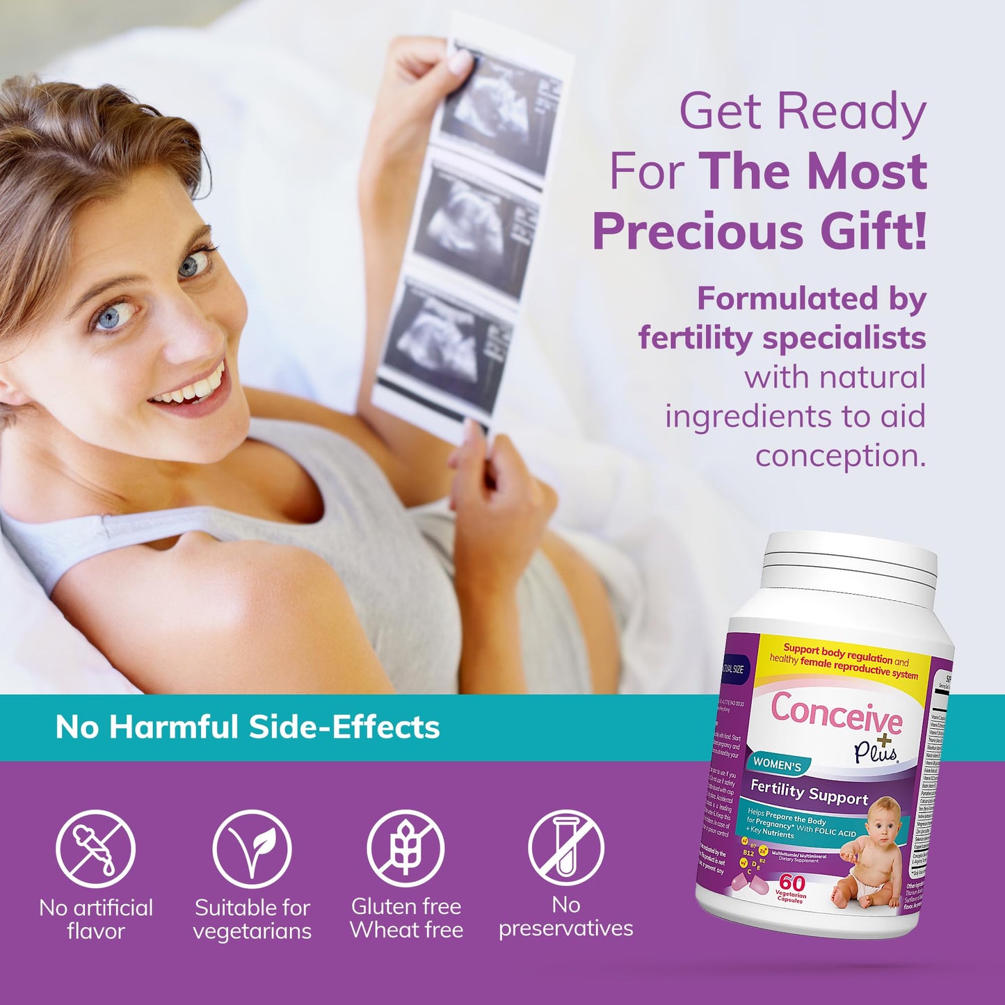 CONCEIVE PLUS Womens Fertility Support Prenatal Multivitamin Capsules 60 Count