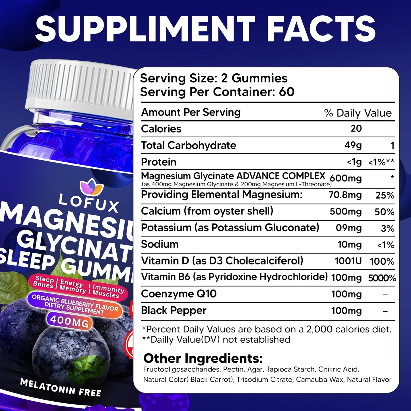Lofux Magnesium Glycinate Gummies 400mg Gummy, 60 Ct