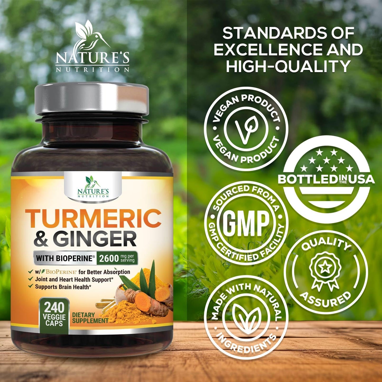 Nature's Nutrition Turmeric Curcumin Supplement Capsules 240 Count