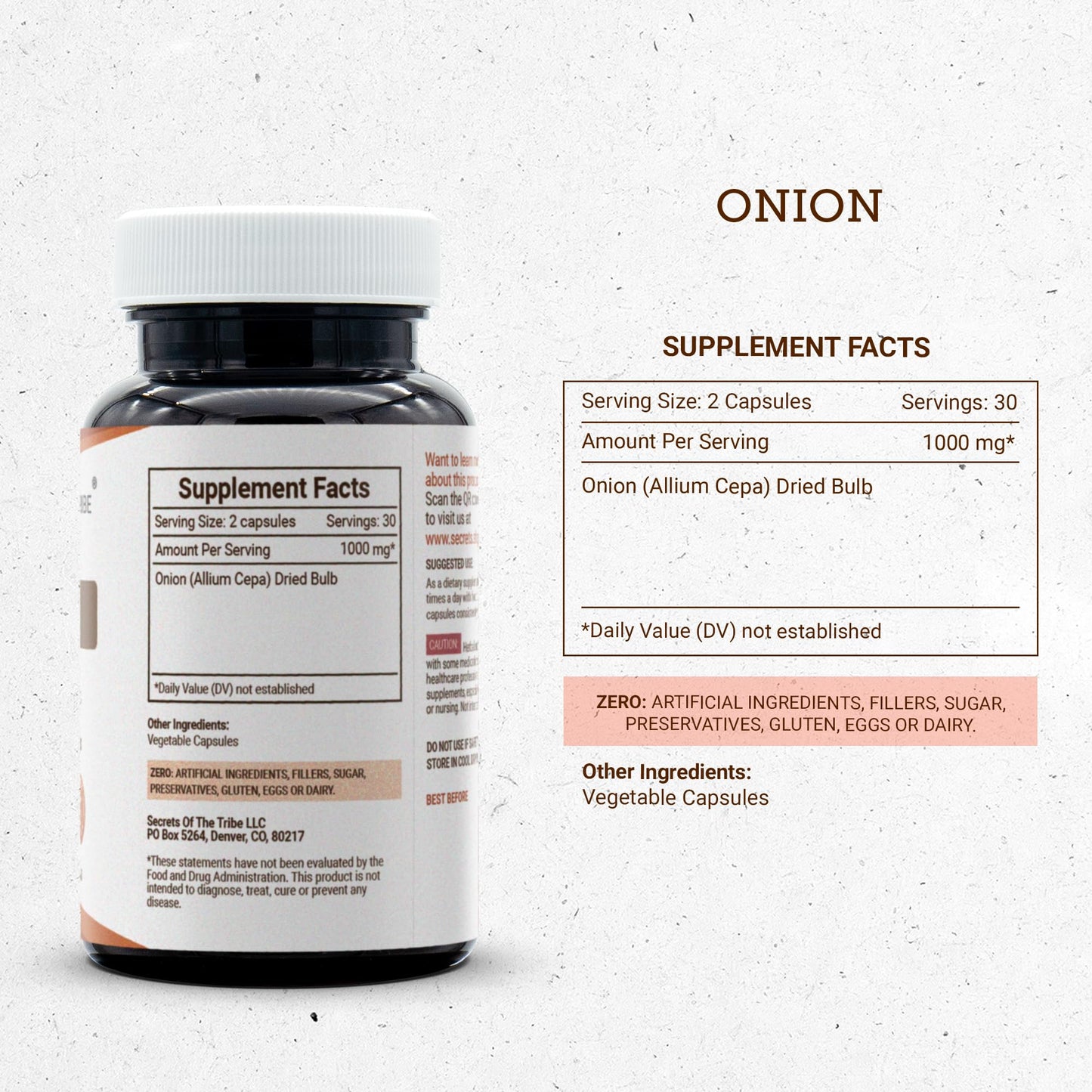 Secrets of the Tribe Onion 1000 mg Capsules, 60 Count