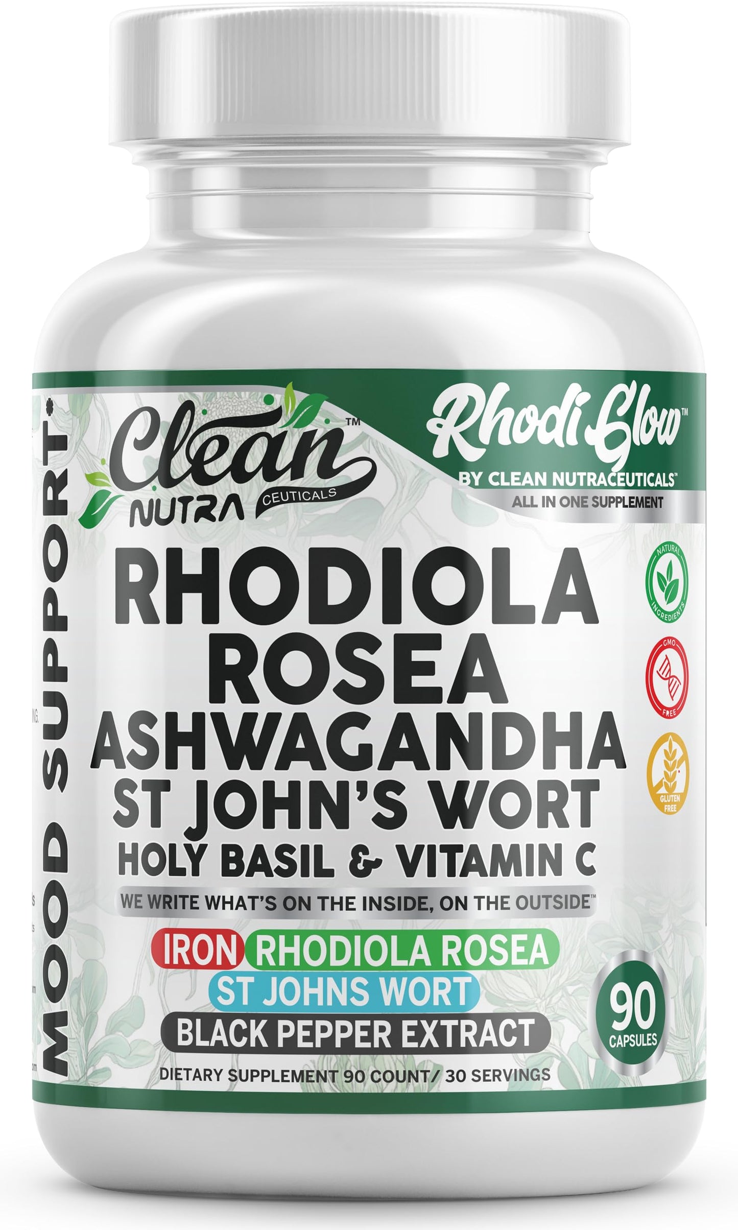 Clean Nutraceuticals RhodiGlow Rhodiola Rosea Mood Support Capsules 90 Count