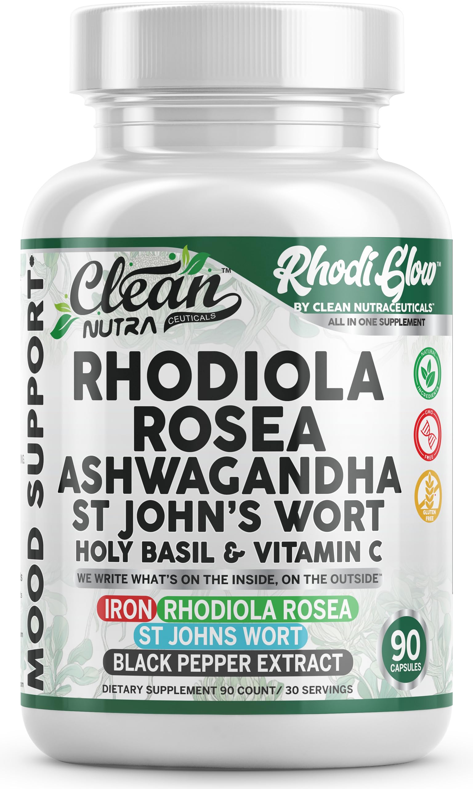 Clean Nutraceuticals RhodiGlow Rhodiola Rosea Mood Support Capsules 90 Count