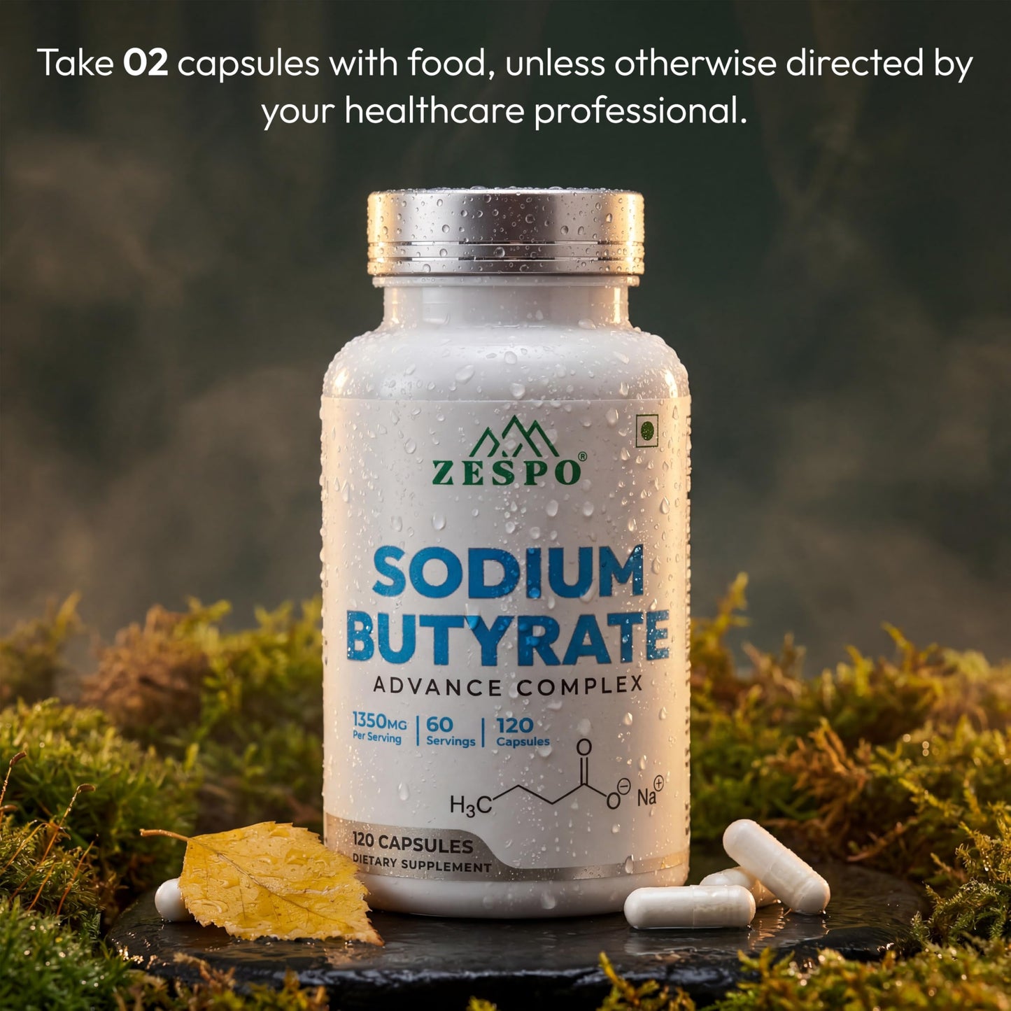 Zespo Sodium Butyrate 1000 mg (1350 mg Advanced Complex) – Micro-Encapsulated Butyrate with Tributyrin, Calcium BHB & Baobab – 120 Capsules