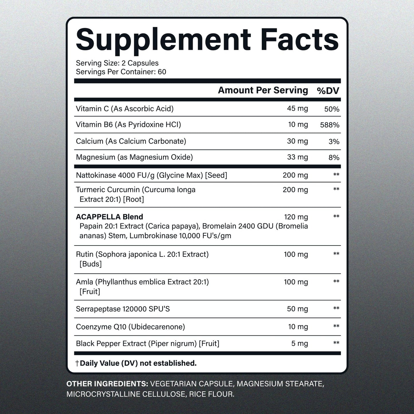ACAPPELLA Lumbrokinase Serrapeptase Nattokinase Capsules with Bromelain and Amla, 120 Capsules