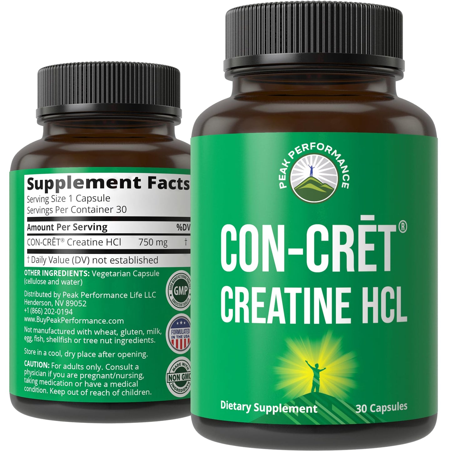 Peak Performance CON-CRET Creatine HCL Hydrochloride Capsules 30 Count