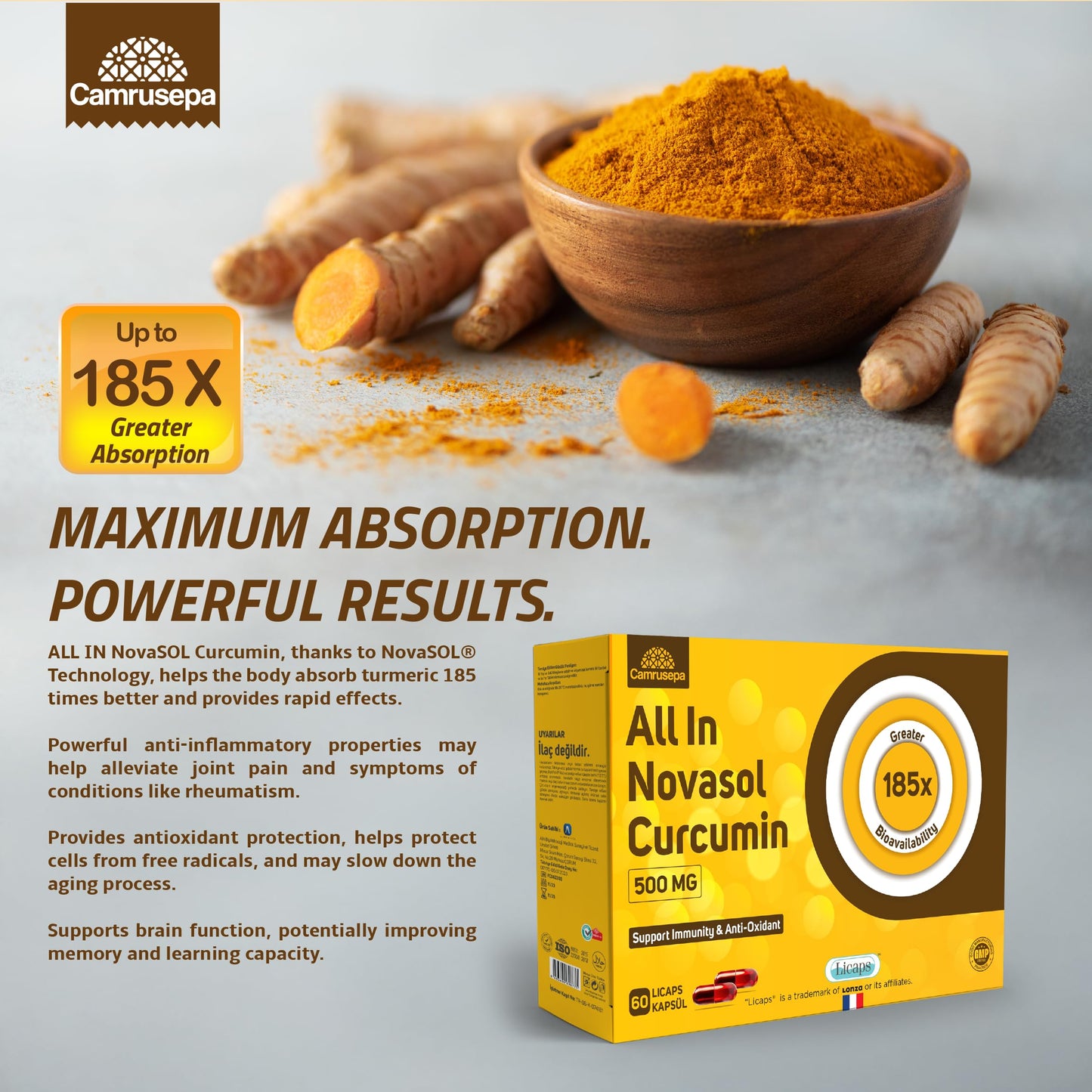 Camrusepa All in Novasol Curcumin Herbal Supplement Capsules 60 Count