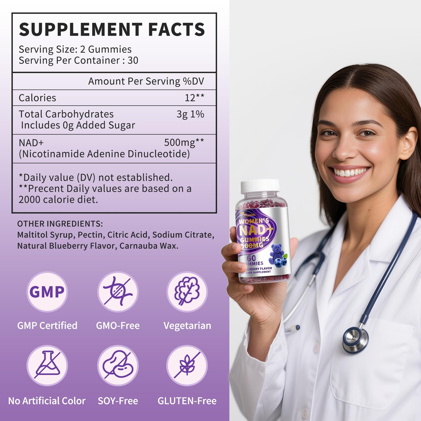 Wanish NAD Gummies for Women, 60 Gummies