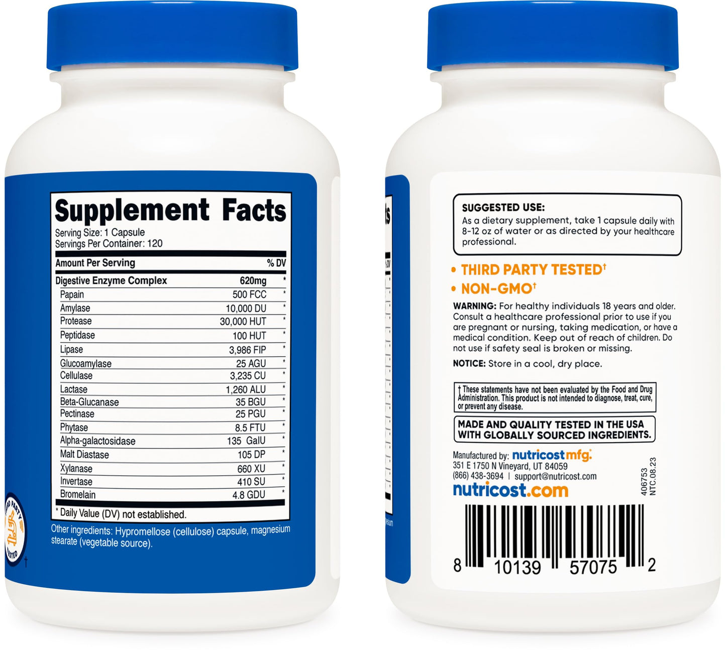 Nutricost Digestive Enzymes 620mg, 120 Capsules (Pack of 2)