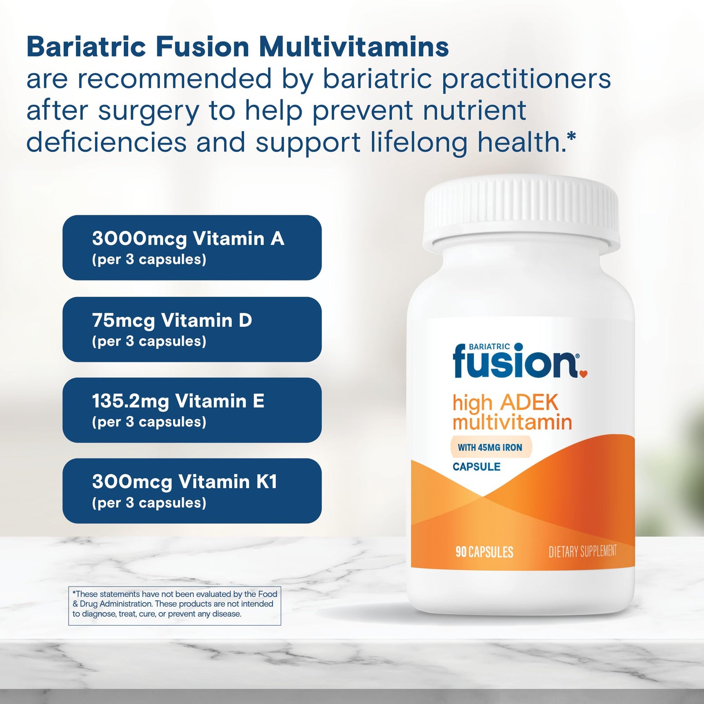 Bariatric Fusion High ADEK Multivitamin with Iron for Duodenal Switch Capsule 90 Count