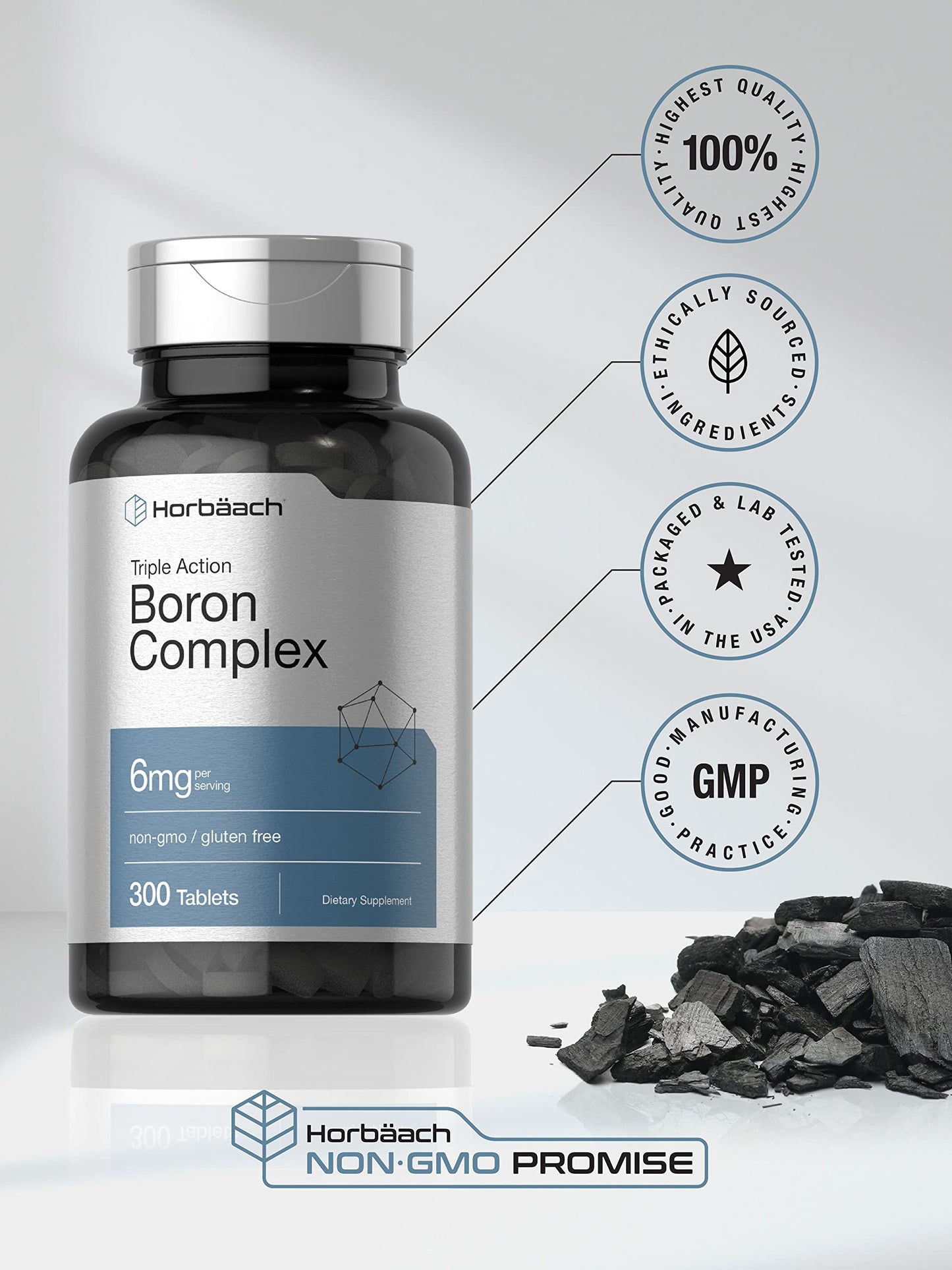 Horbäach Triple Boron Complex 6 mg Supplement Tablets, 300 Count