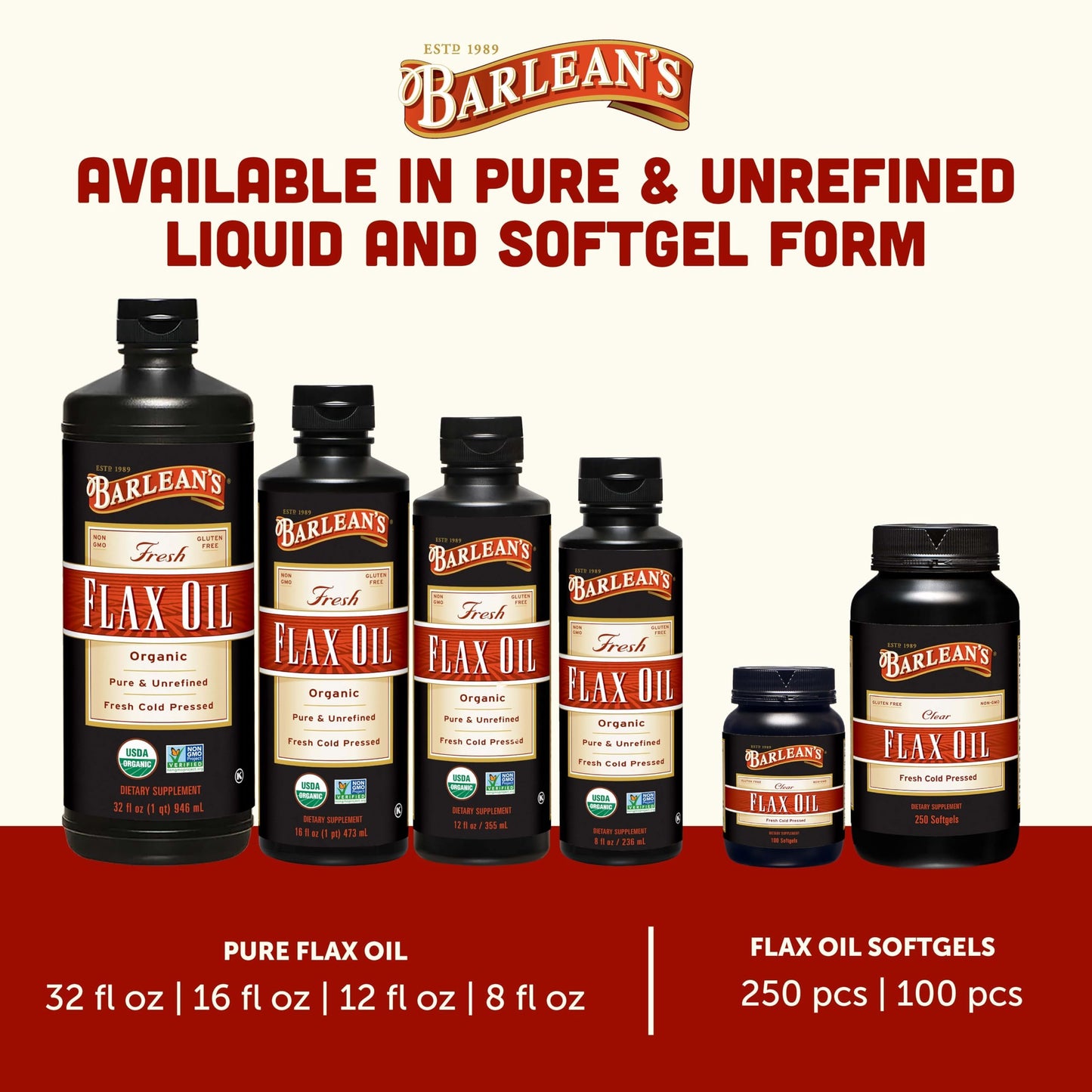 Barlean's Omega-3-6-9 Flaxseed Oil Softgels, 100 Count