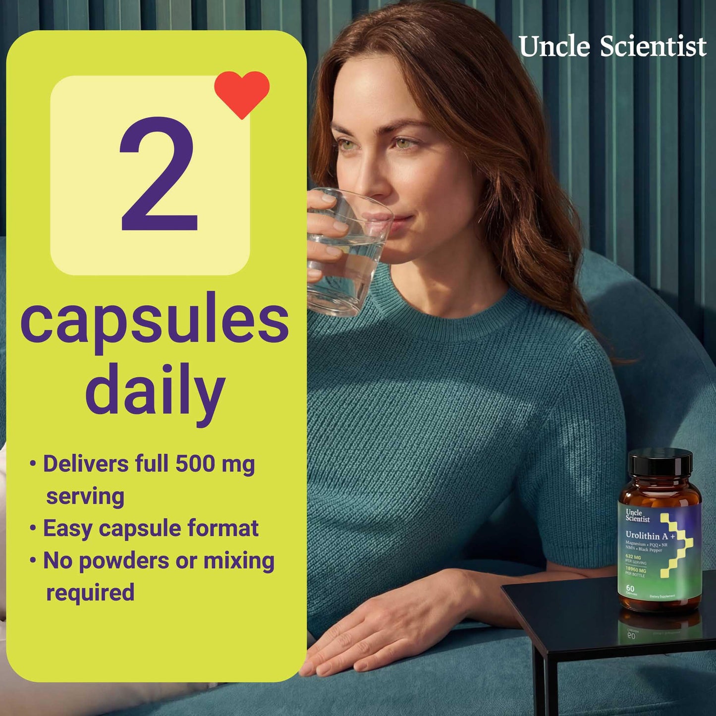 Uncle Scientist Urolithin A 1000 mg with Proprietary Blend, NR, NMN, PQQ, Magnesium Bisglycinate, Black Pepper Capsules, 60 Capsules