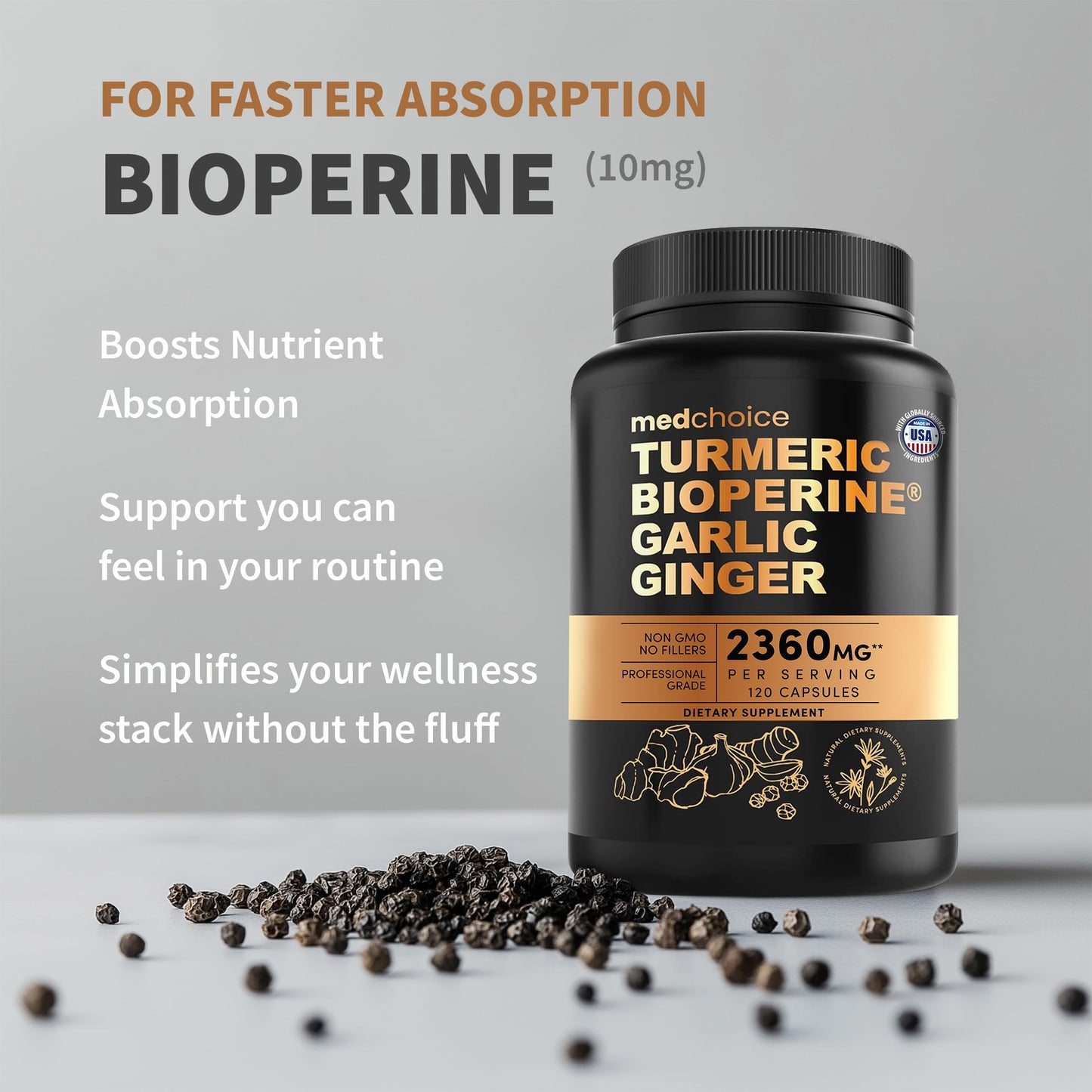 MEDCHOICE 4-in-1 Turmeric Joint Support with Garlic and BioPerine Capsule, 120 Count