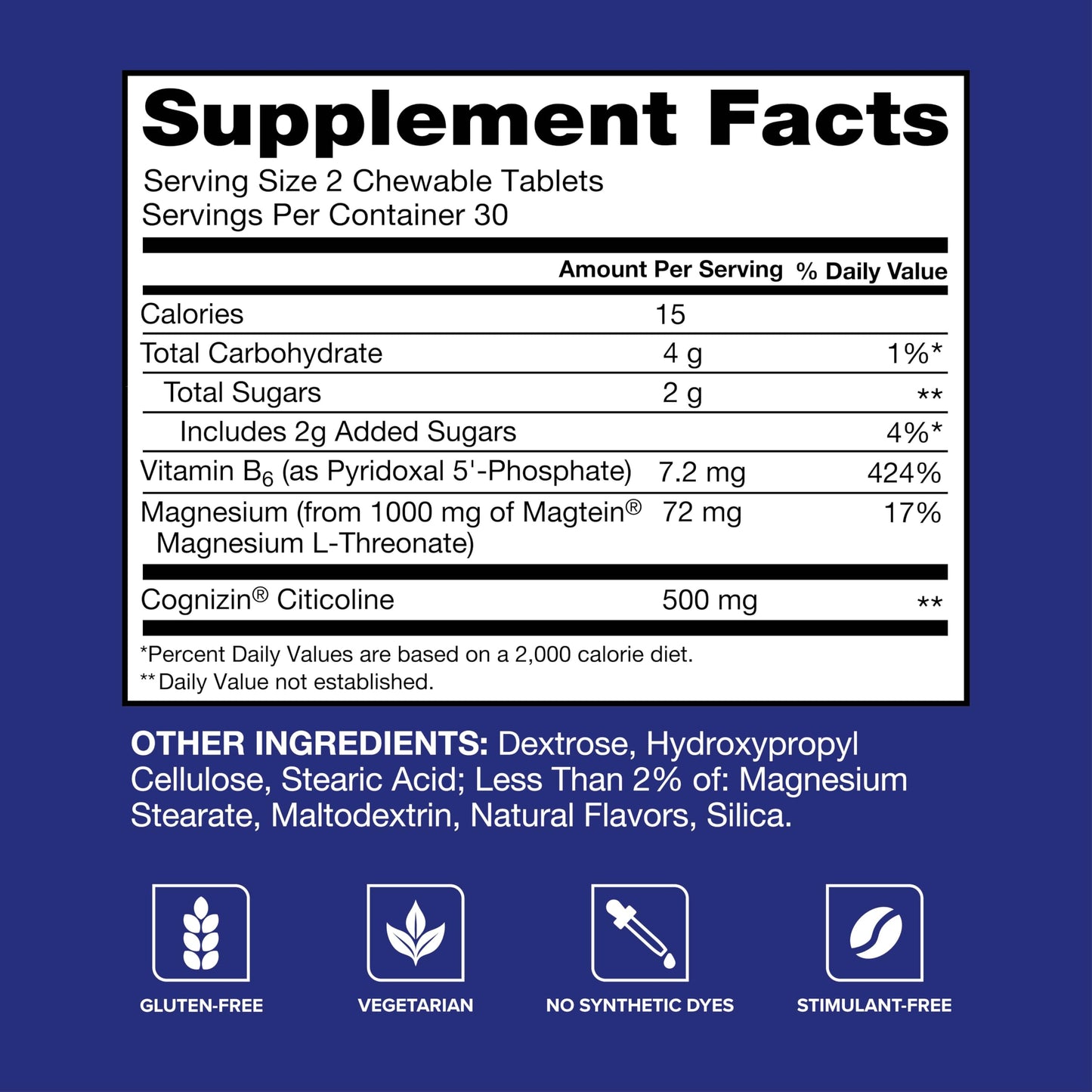 Qunol Brain Health Memory Plus Chewable Tablet with B6, Magnesium L-Threonate & Citicoline, 60 Tablets