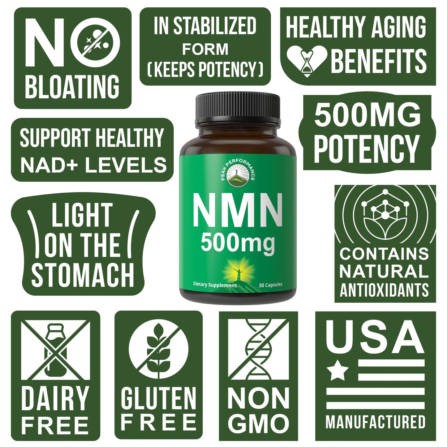 Peak Performance NMN Nicotinamide Mononucleotide Capsule 30 Count
