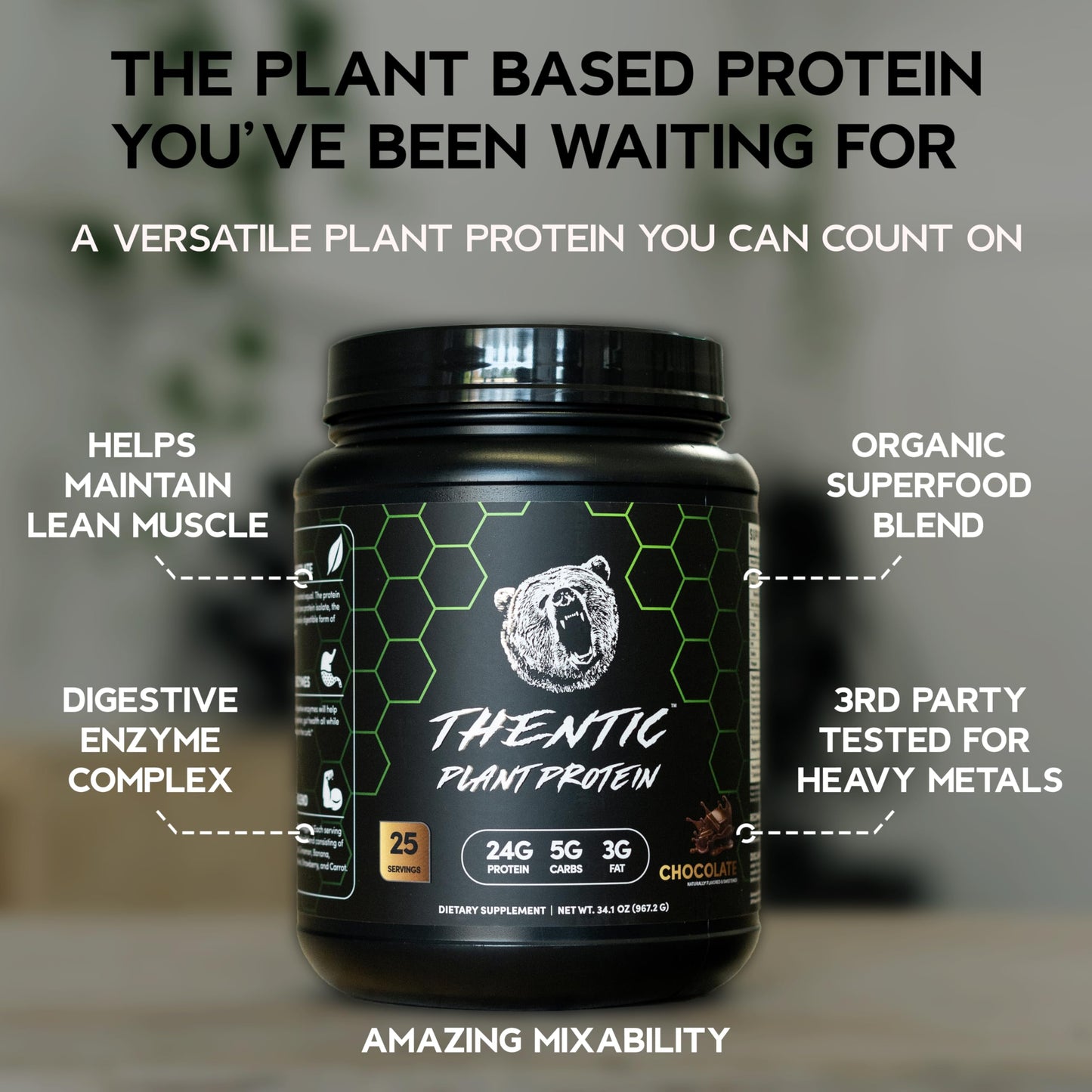 THENTIC Plant Based Protein Powder, 2.1 lb