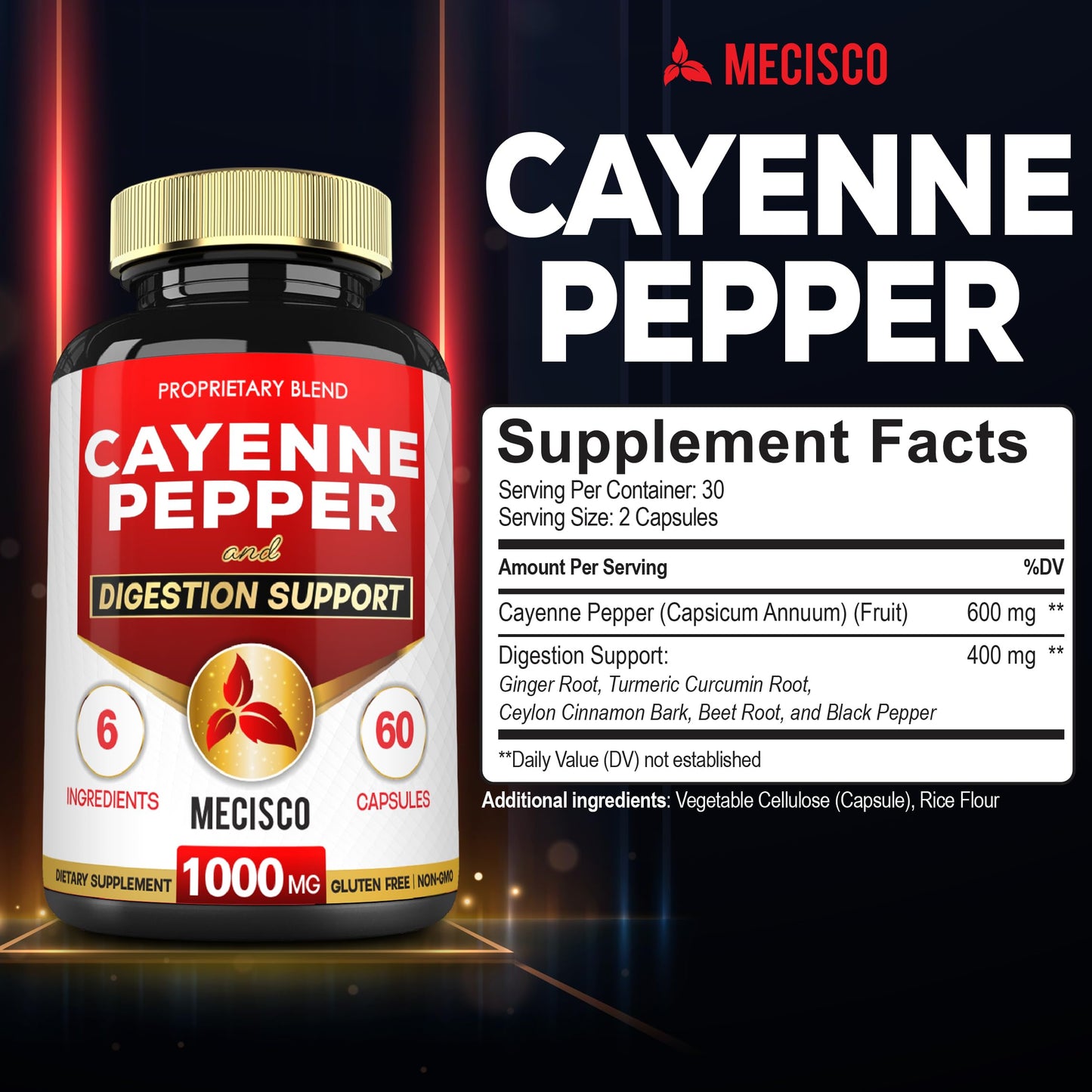Mecisco 6in1 Cayenne Pepper Capsules, 60 Count