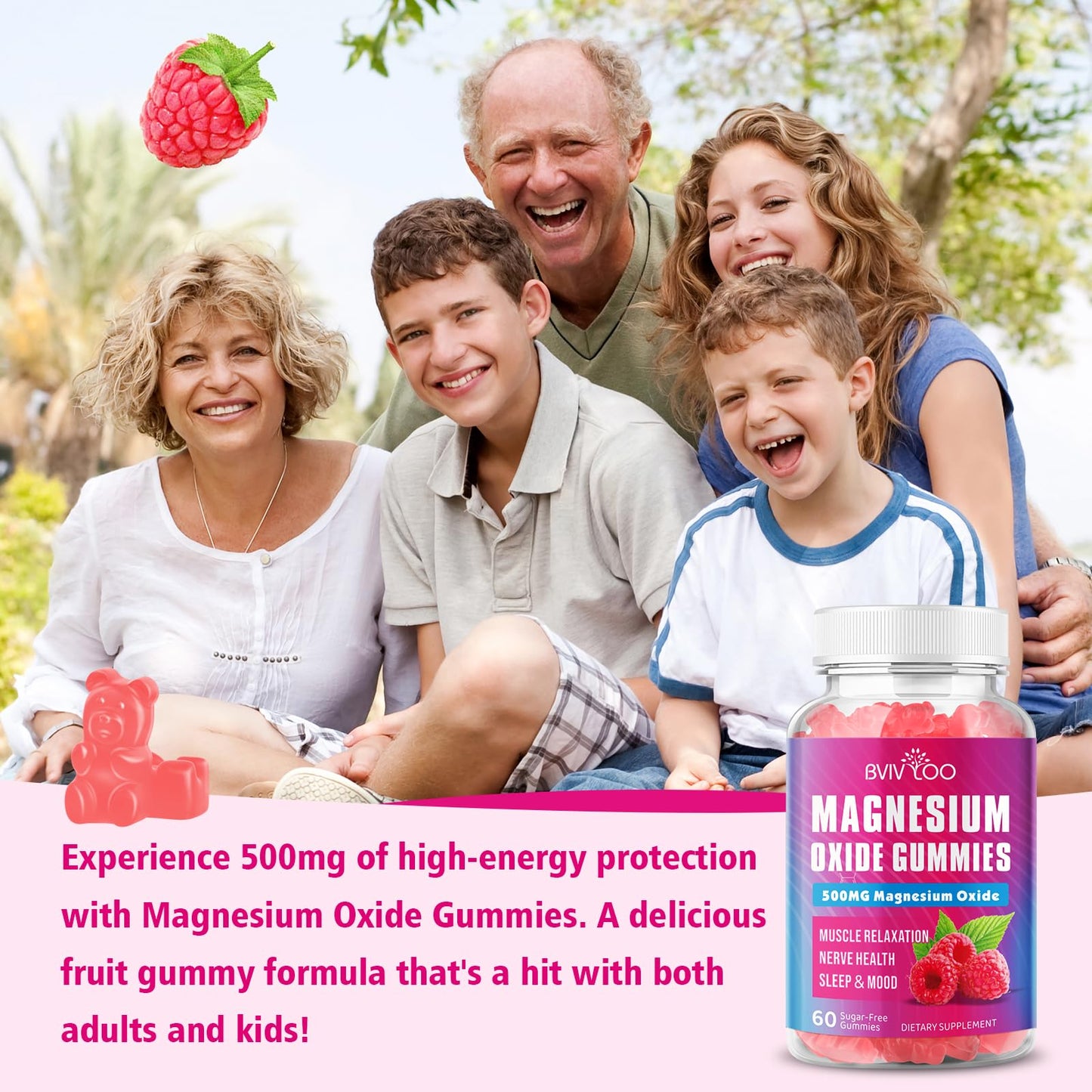 BVIVLOO Magnesium Oxide 500mg Gummies, 120 Gummies
