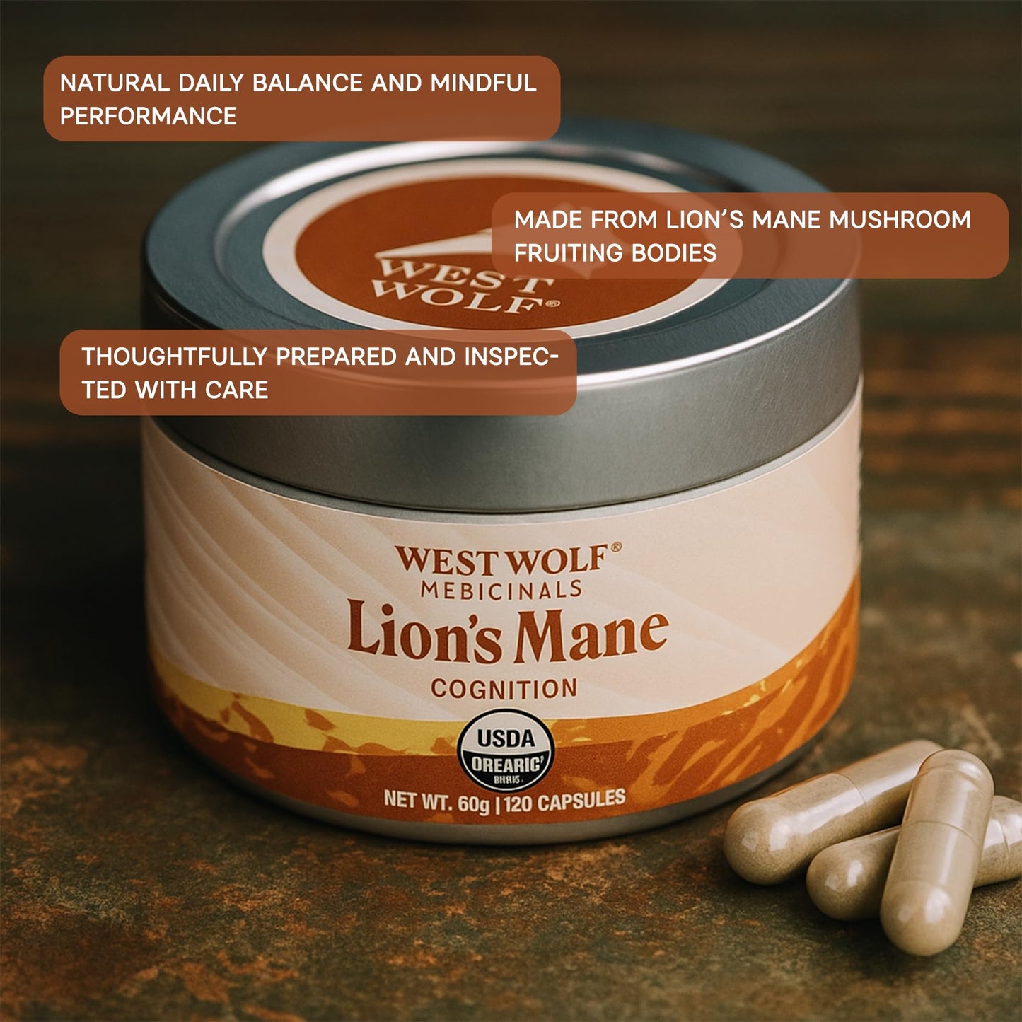West Wolf Medicinals Lions Mane Mushroom Extract Capsules 120 Count